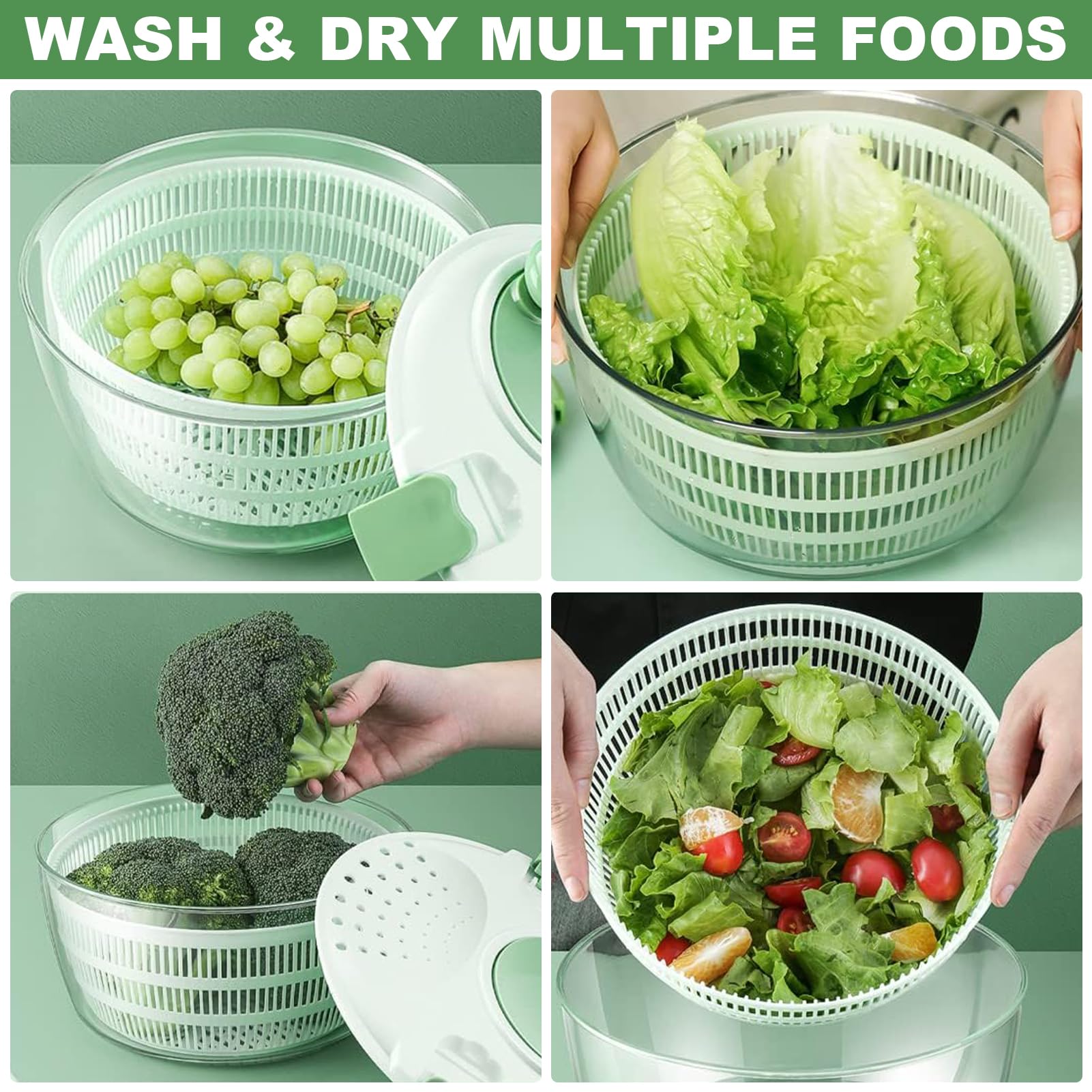 3.6 Qt Large Salad Spinner with Secure Lid Lock & Ergonomic Handle - BPA-Free Vegetable & Fruit Dryer for Greens, Herbs, Berries - Perfect for Kitchen Prep, Healthy Eating & Meal Prepping