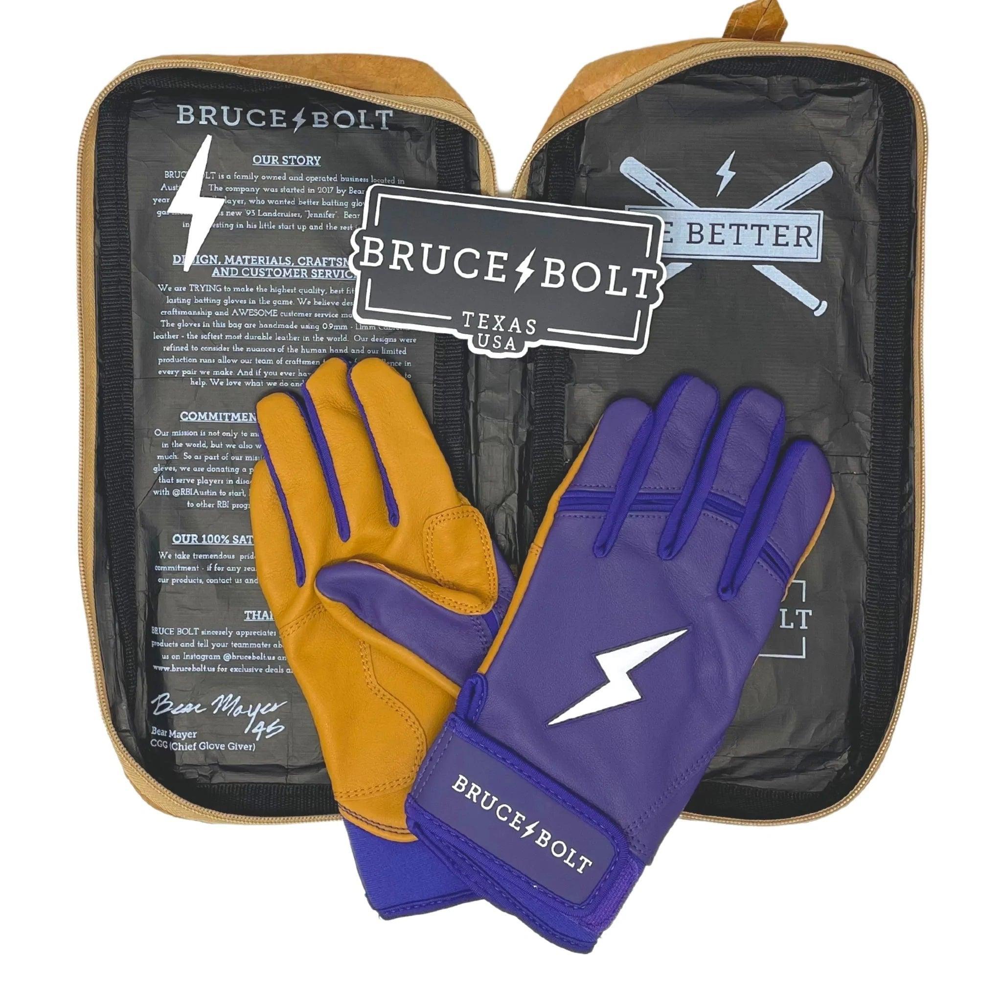 Bruce Bolt PREMIUM PRO Short Cuff Batting Gloves - Purple Baseball Gloves for Hitting & Fielding | Durable Grip for Baseball, Softball & Training | Youth & Adult Sizes Available