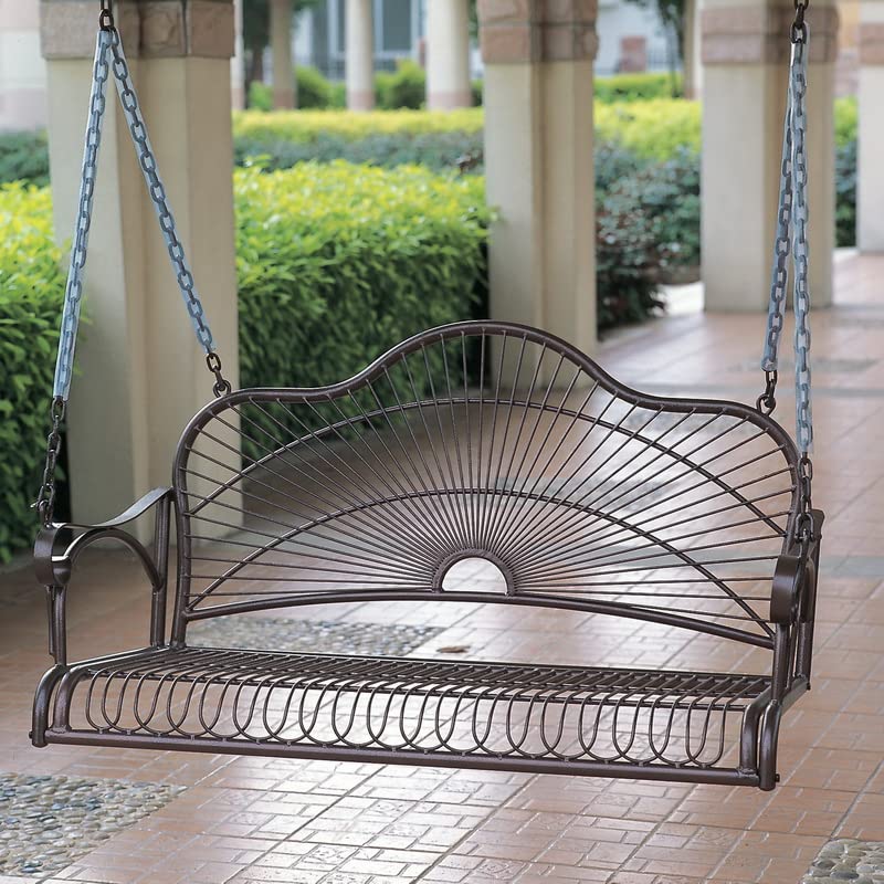 Sun Ray Iron Swing Set - Bronze Outdoor Garden Swing for Patio, Backyard, and Porch Relaxation
