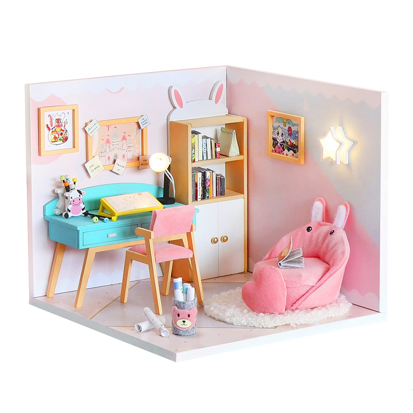 SPILAY DIY Miniature Wooden Dollhouse Furniture Kit - 1:24 Scale Handmade Mini House Model with LED Lights & Dust Cover - Creative Gift for Adults, Girlfriend Birthday - Perfect for Home Decor, Collectors & Miniature Enthusiasts