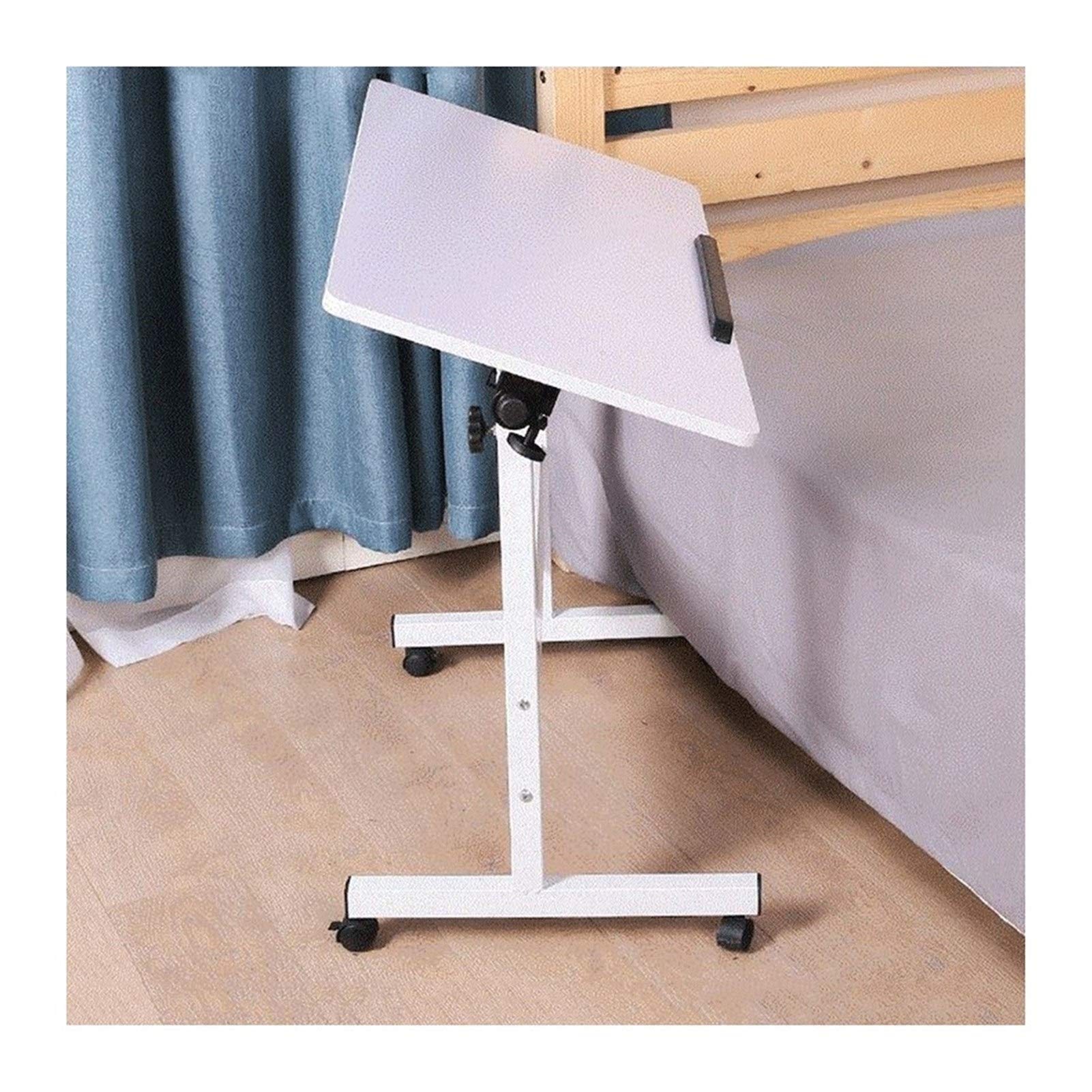 Adjustable Foldable Laptop Stand - Portable Computer Desk for Bed, Sofa & Office - Mobile Reading Table with Wheels (White, 60x40x87cm) - Perfect for Home, Office & Dorm Room Workspaces