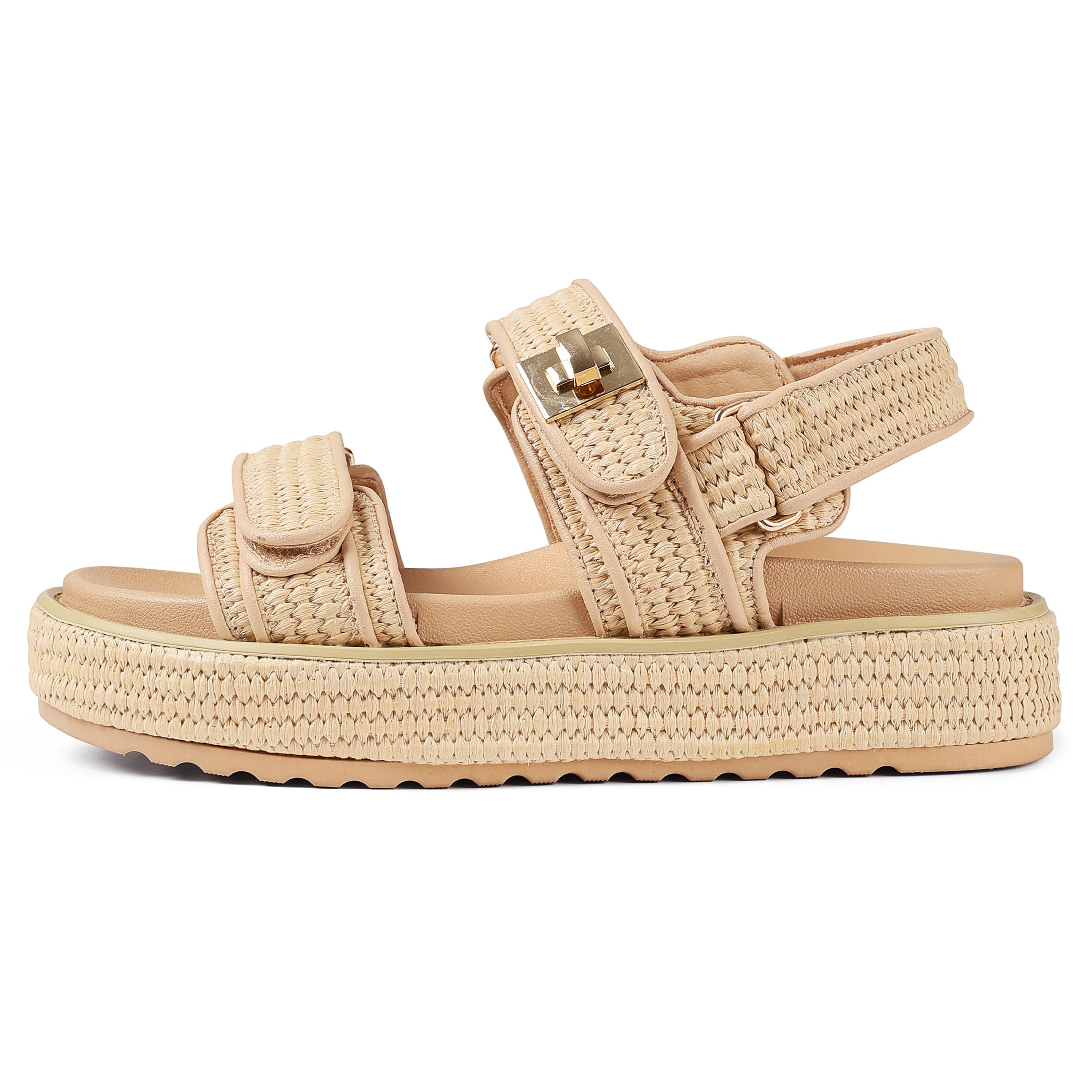 Women's Raffia Platform Sandals - Summer Beach Walking Shoes with Adjustable Buckle Strap | Comfortable & Cute Vacation Sandals for Women | Perfect for Beach Outings, Poolside Lounging, and Summer Travel