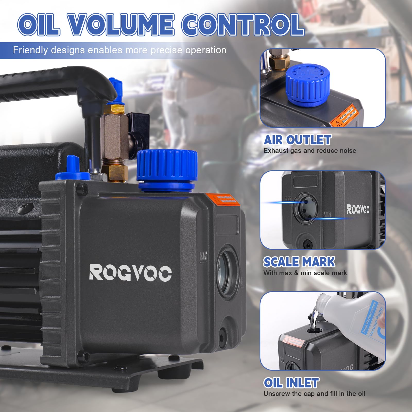 3.5 CFM 110V 1/4 HP Single Stage Rotary Vane Vacuum Pump for HVAC, Automotive AC Repair & Refrigerant Recharging - Compatible with R12, R22, R134a, R410a - Ideal for Professional Mechanics & DIY Car AC Maintenance