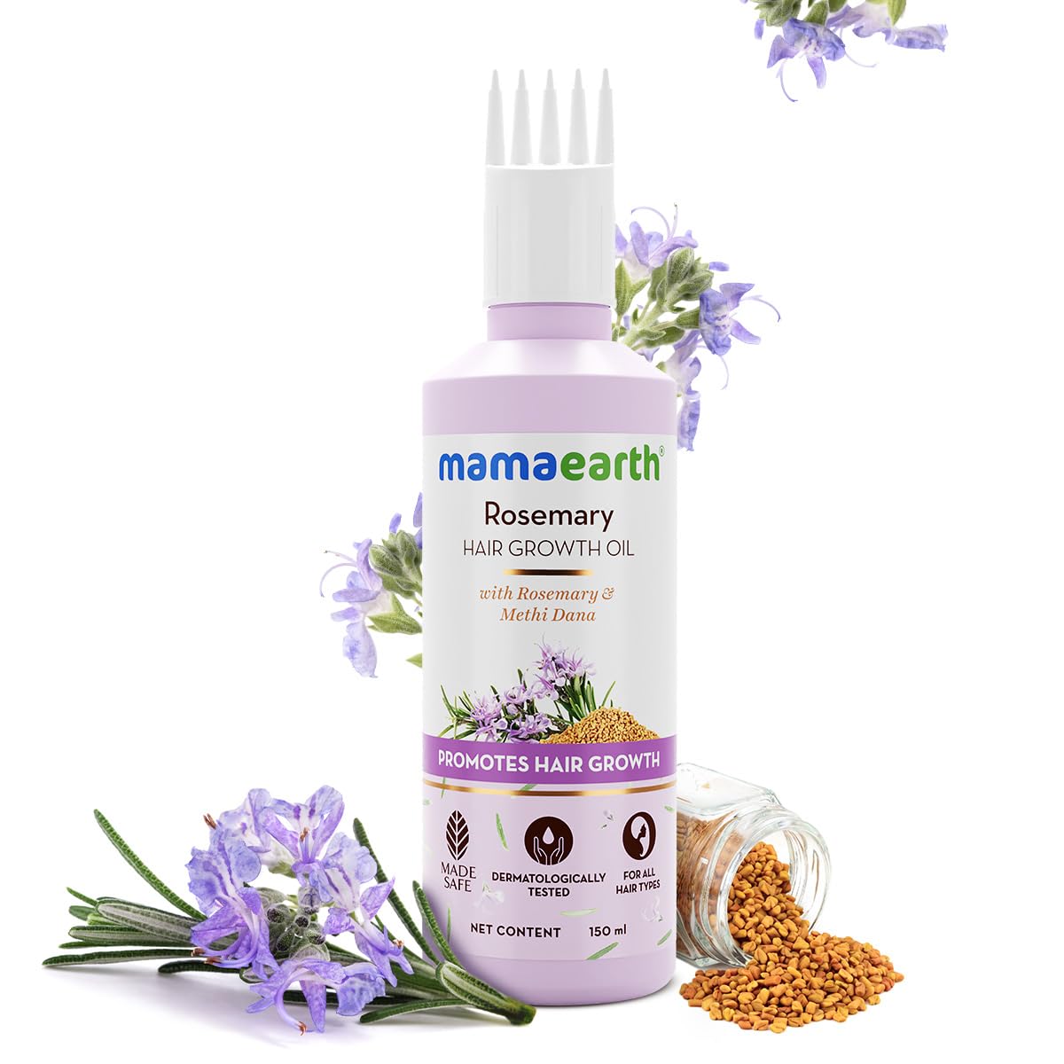 Mamaearth Rosemary & Fenugreek Hair Growth Oil - 150ml | Promotes Hair Growth, Reduces Hair Fall & Strengthens Hair | Natural Solution for Thinning Hair & Scalp Care | Perfect for Daily Hair Care Routine & Styling Prep