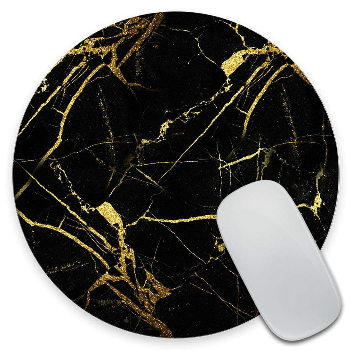 Premium Anti-Slip Round Gaming Mouse Pad - Natural Rubber Base with Black Gold Marble Design for Desktop, Computer & Laptop - Perfect for Office Work, Gaming Sessions & Home Office Setup