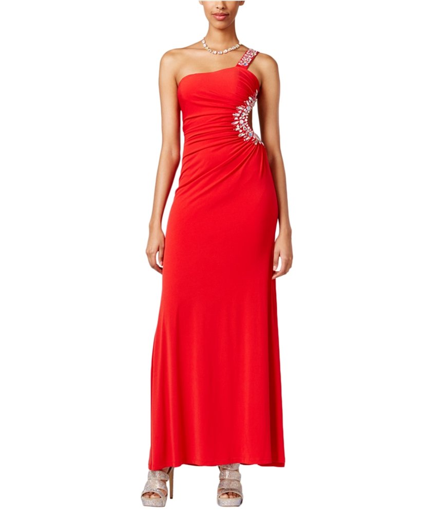 City Studio Women's Solid Color One Shoulder Evening Gown - Elegant Formal Dress for Prom, Cocktail Party & Special Occasions