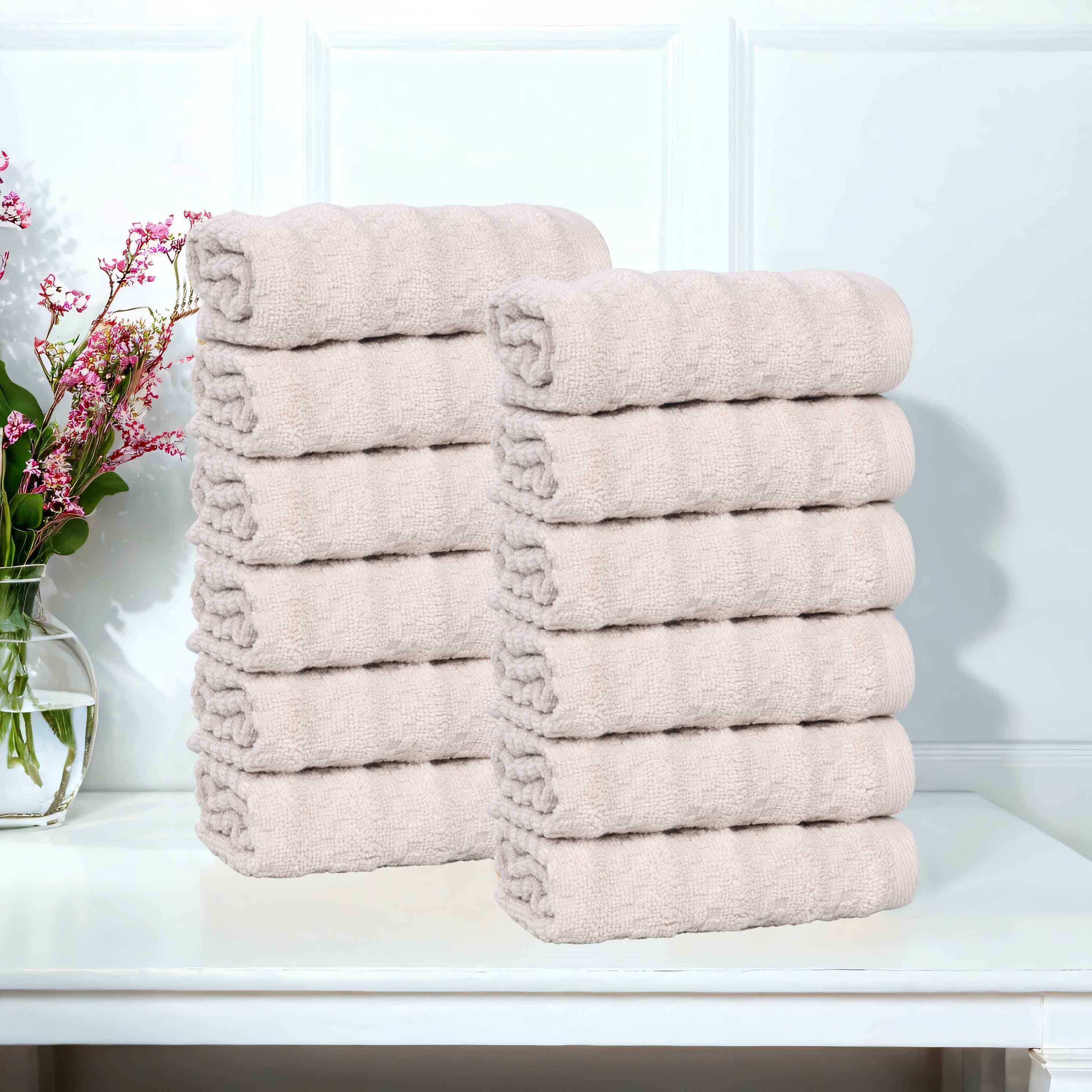 Zuma Zero Twist Cotton Medium Weight Face Towels & Washcloths - 12 Pack | Soft & Absorbent for Spa, Gym, Baby Care & Daily Use