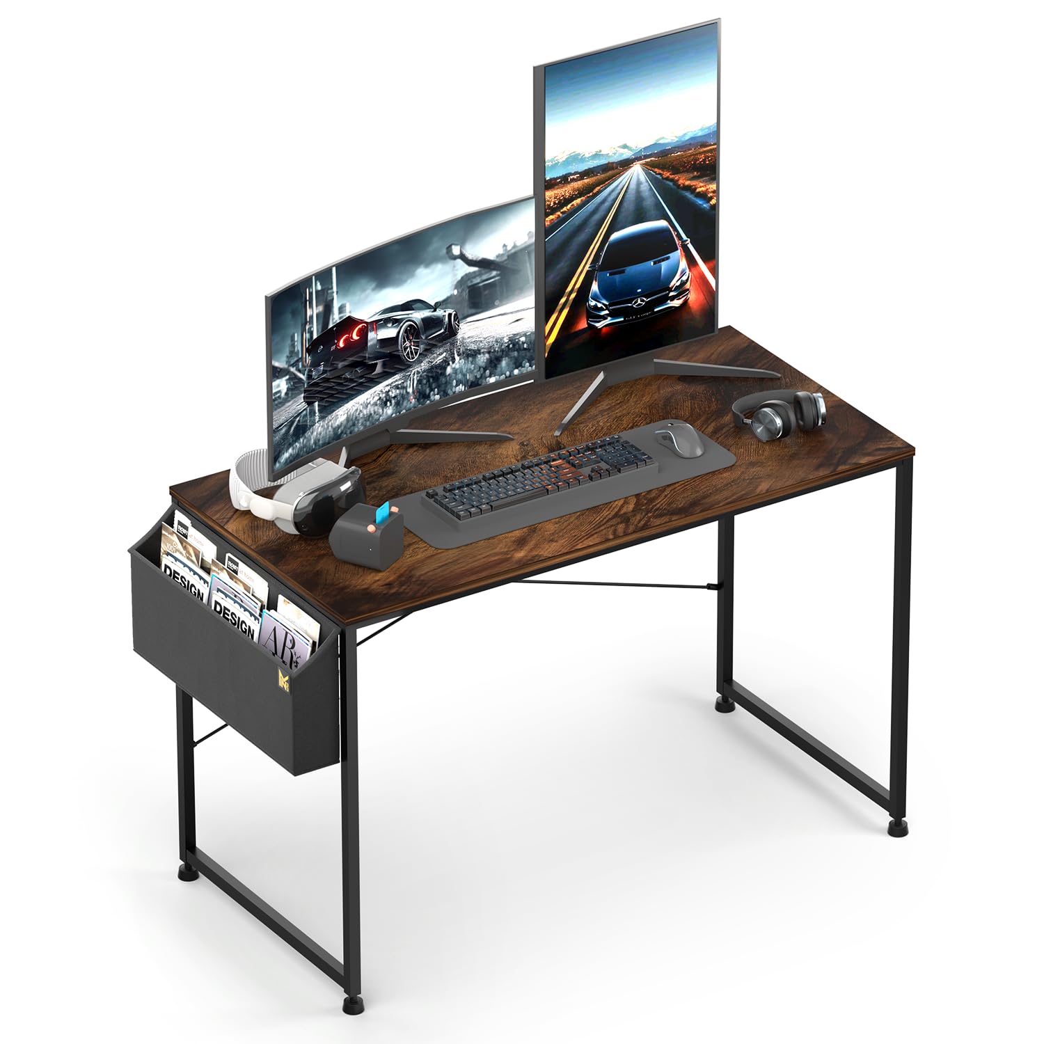 MoNiBloom 47 Inch Home Office Gaming Desk with Storage Bag - Rustic Brown Computer Study Table for Work, Gaming & Online Learning | Perfect for Small Spaces & Dorm Rooms