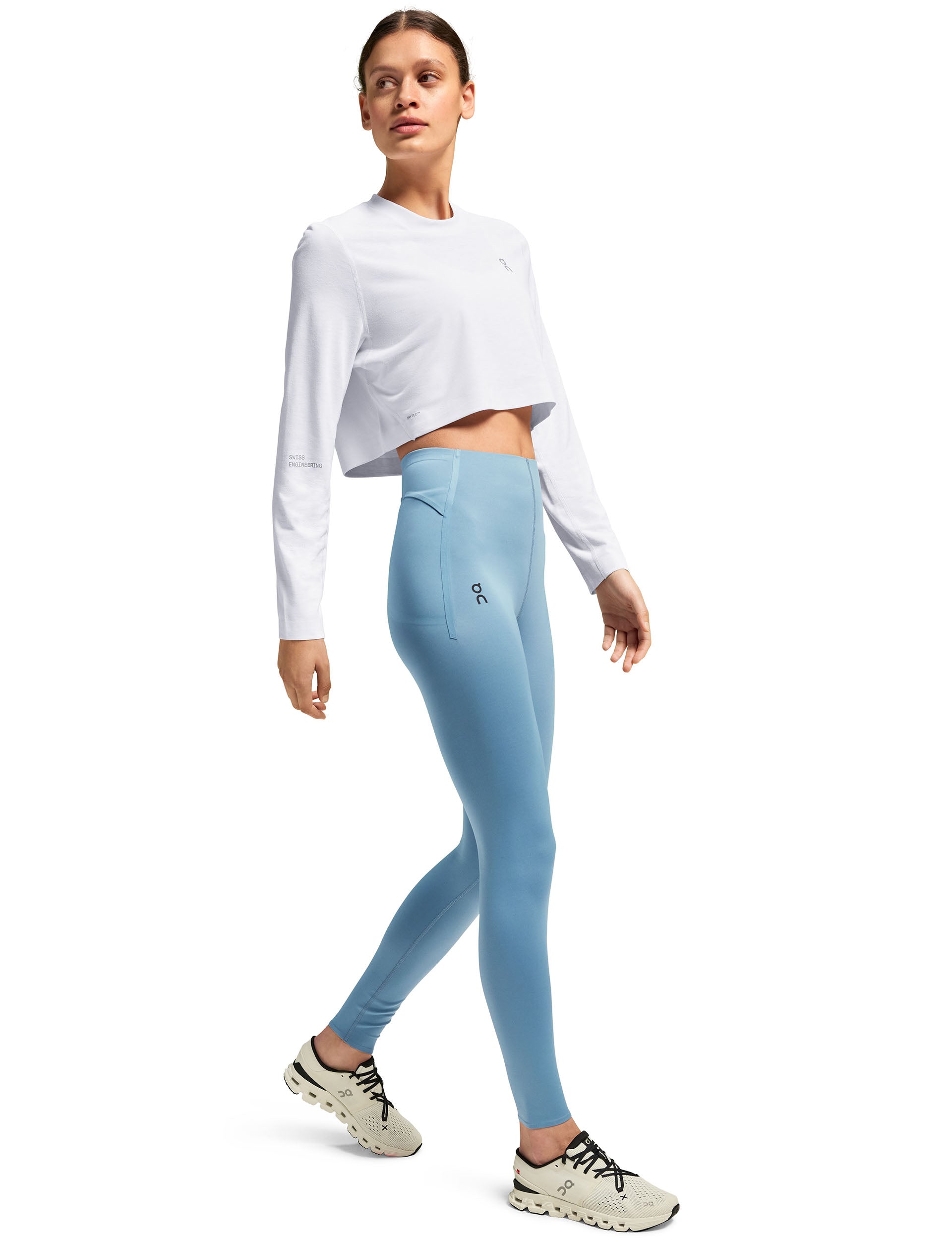 Active Long T Crop Graph White - Stylish Workout Top for Women | Perfect for Yoga, Running & Gym Sessions