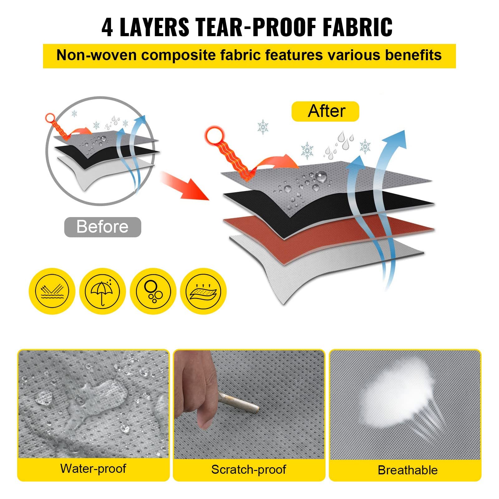 VEVOR 10'-12' Teardrop Trailer Cover - 4-Layer UV-Proof Waterproof Camper Cover with Windproof Straps & Storage Bag - Perfect for Outdoor Travel & Winter Storage Protection