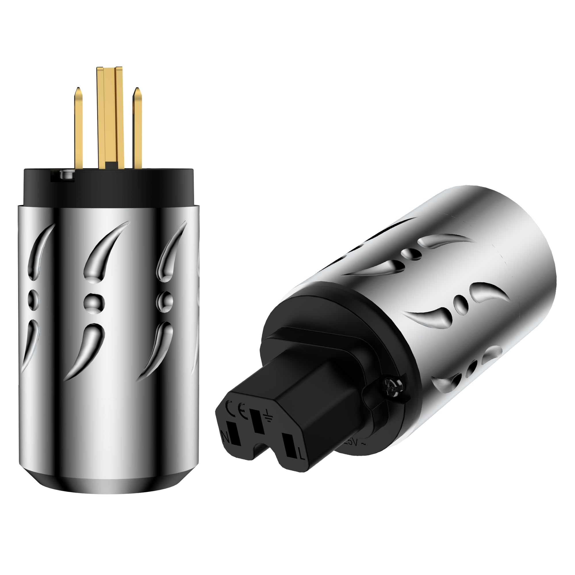 Premium Viborg VM502G+VF502G Gold-Plated Pure Copper Non-Magnetic AC Power Plug & IEC C15 Connector - HiFi Audiophile Grade for DIY Power Cables - Perfect for Home Theater Systems, High-End Audio Equipment & Professional Studio Setups