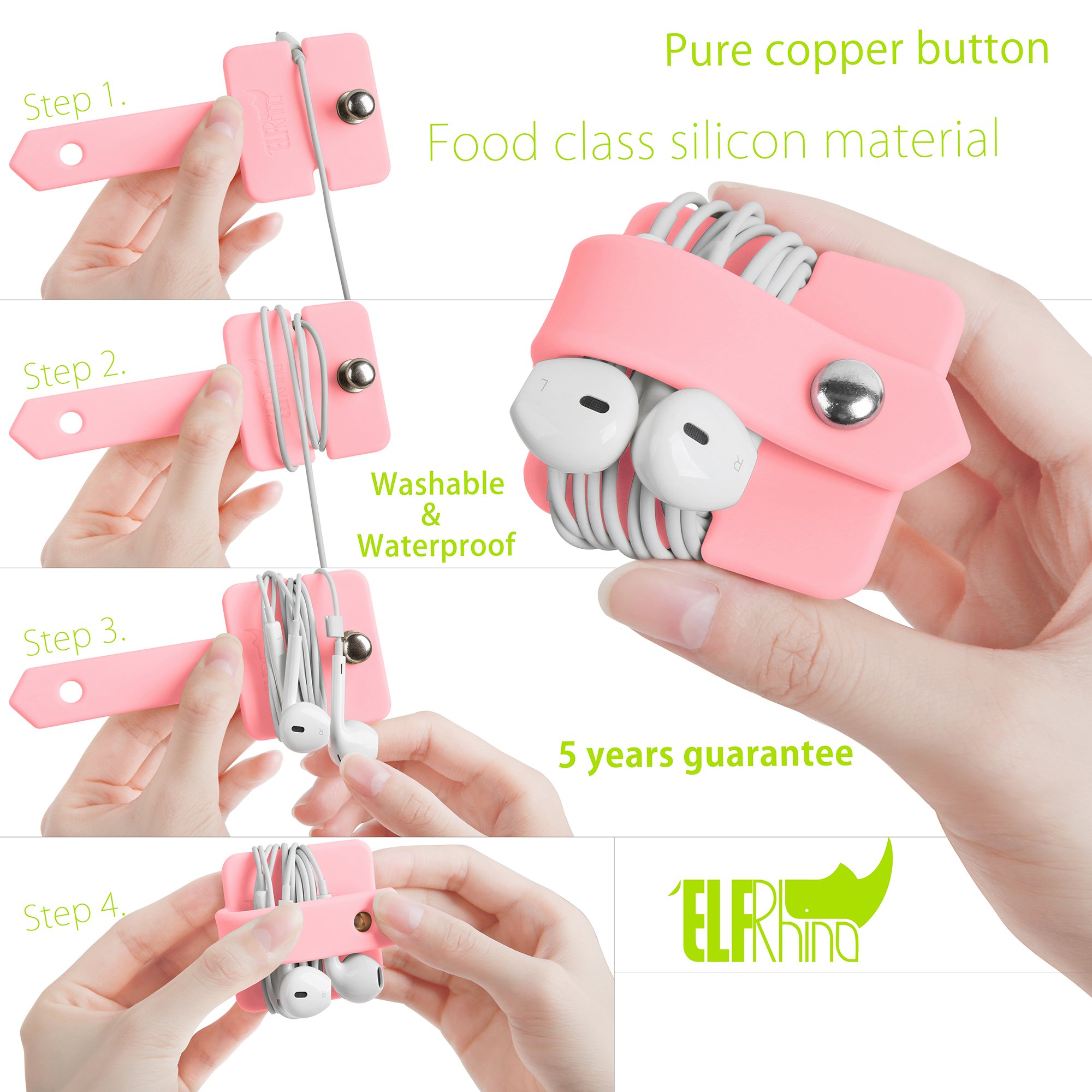 ELFRhino Premium Cord Organizer for Earbuds & Headphones - Cable Winder, Earphone Wrap & Storage Case (Pink) - Perfect for Travel, Office & Home Organization