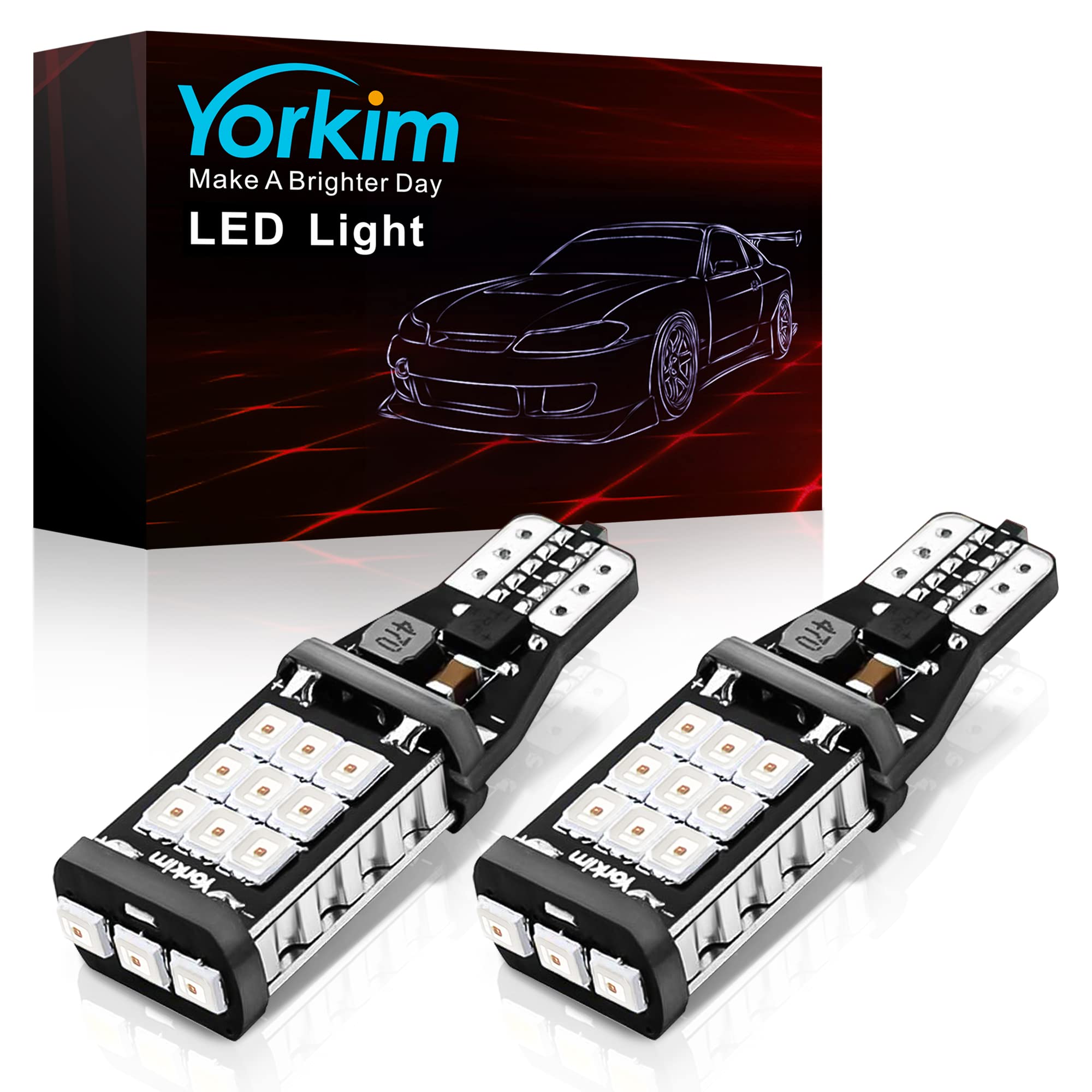 Yorkim 912 921 LED Backup Light Bulbs - High Power 2835 21-SMD Chipsets, Super Bright Red T15 906 904 902 W16W Bulbs for Reverse & Tail Lights - Error Free, Pack of 2 - Perfect for Trucks, SUVs, and Cars