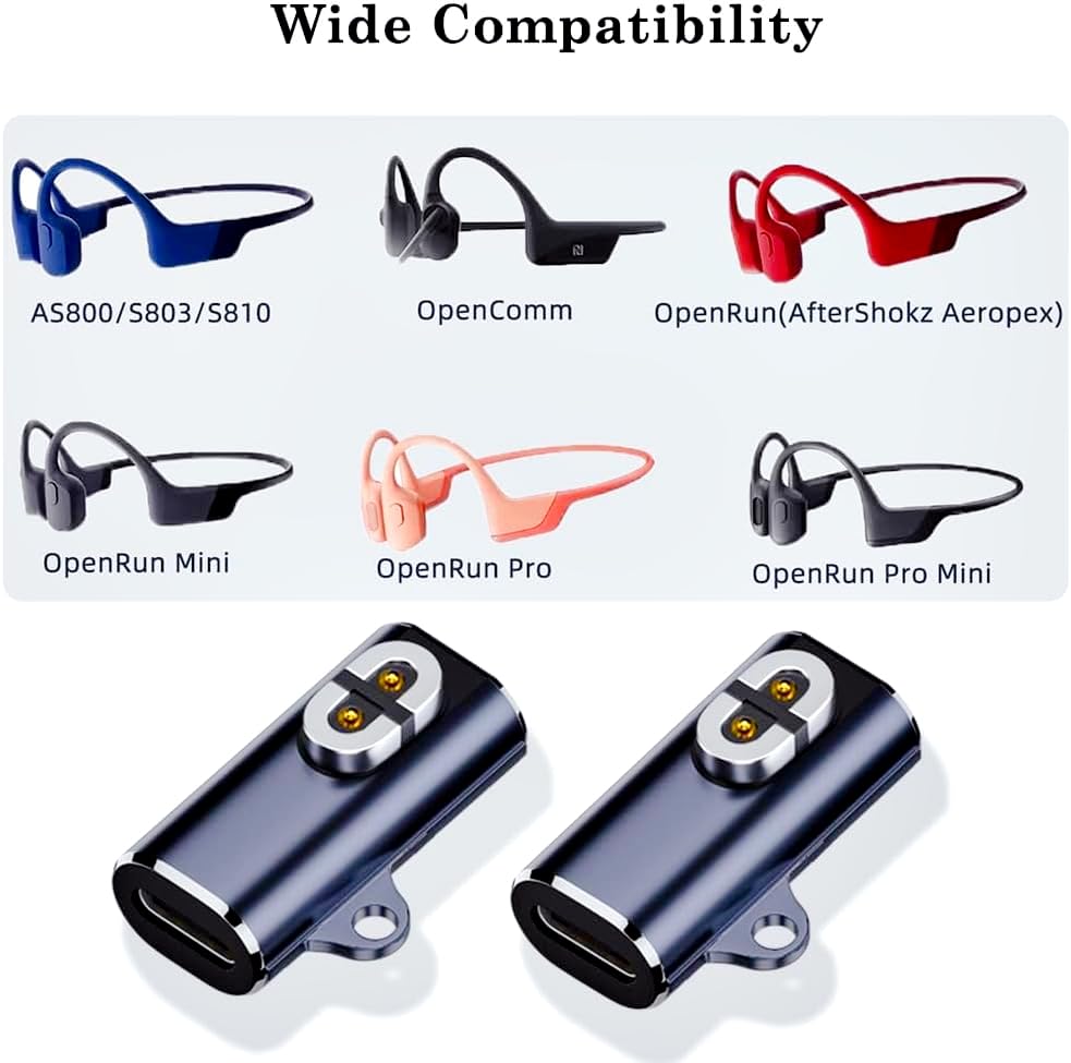 Shokz Magnetic Charging Cable (2 Pack) - USB C to Shokz Adapter Compatible with Aeropex/OpenRun/OpenRun Pro/OpenComm 2 Headsets - Fast Charging Durable Grey Cable for Workouts, Running & Outdoor Activities