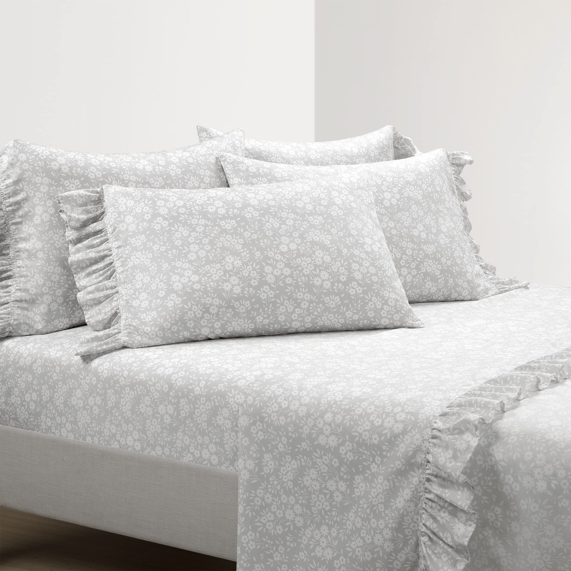 Lush Decor Floral Ruffle Sheet Set - Twin-XL Gray for Cozy Bedroom