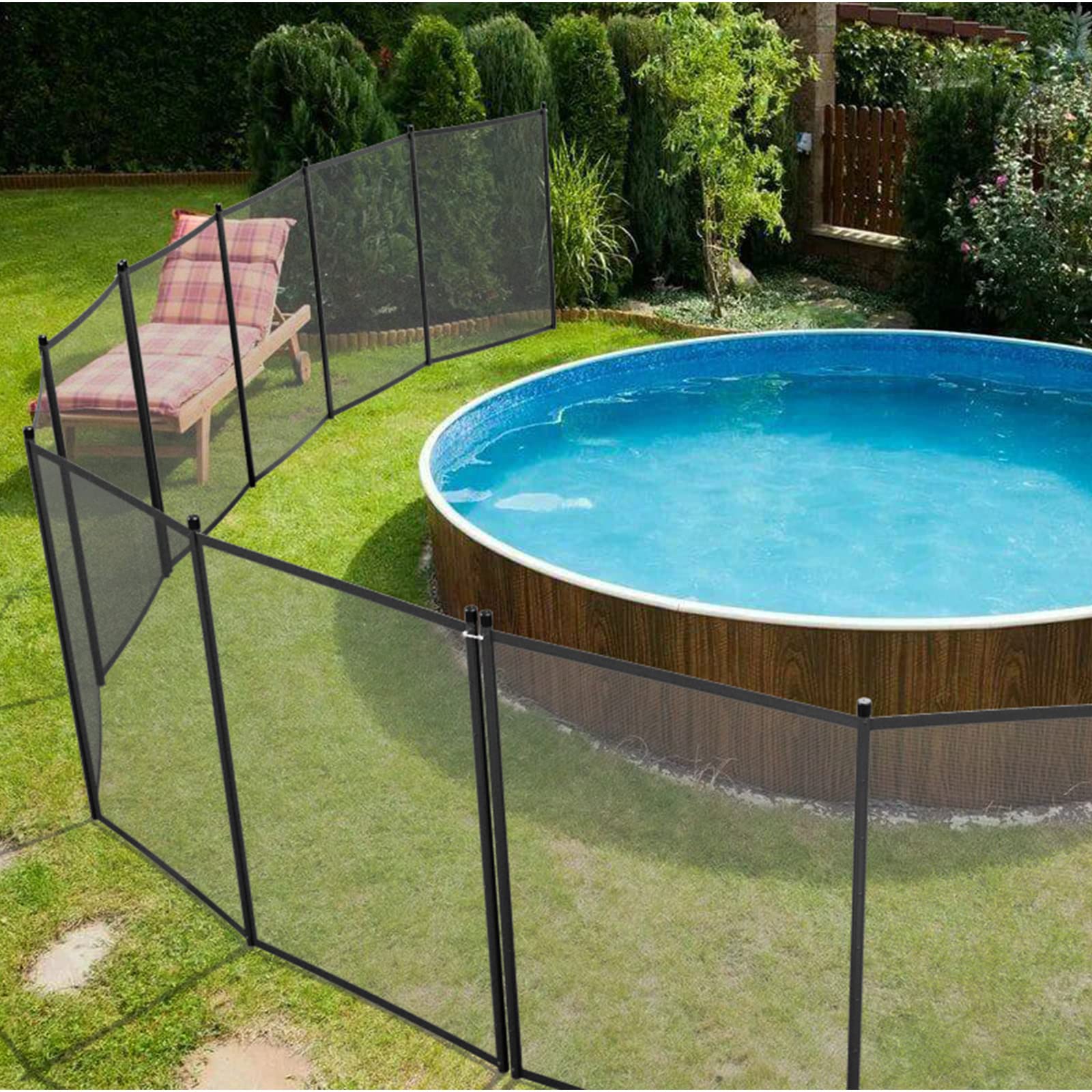 VINGLI 4Ft x 24Ft Black Swimming Pool Safety Fence - Heavy Duty Above Ground & Inground Pool Barrier for Kids & Pets - Perfect for Backyard, Deck, and Garden Protection