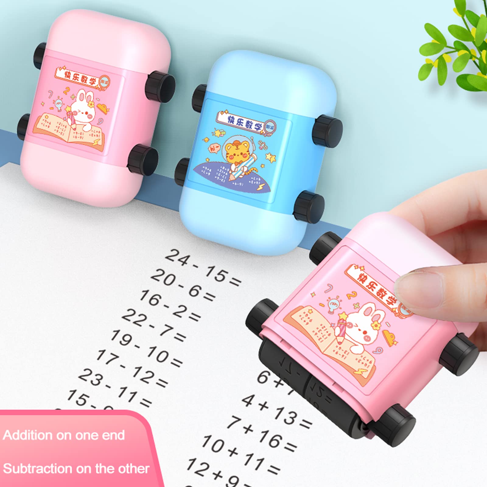 2 in 1 Math Practice Stamp for Kids - Addition & Subtraction within 100, Dual Head Teaching Tool, Educational Rubber Stamp (Blue, Rectangular) - Perfect for Homework, Classroom Activities & Homeschool Learning