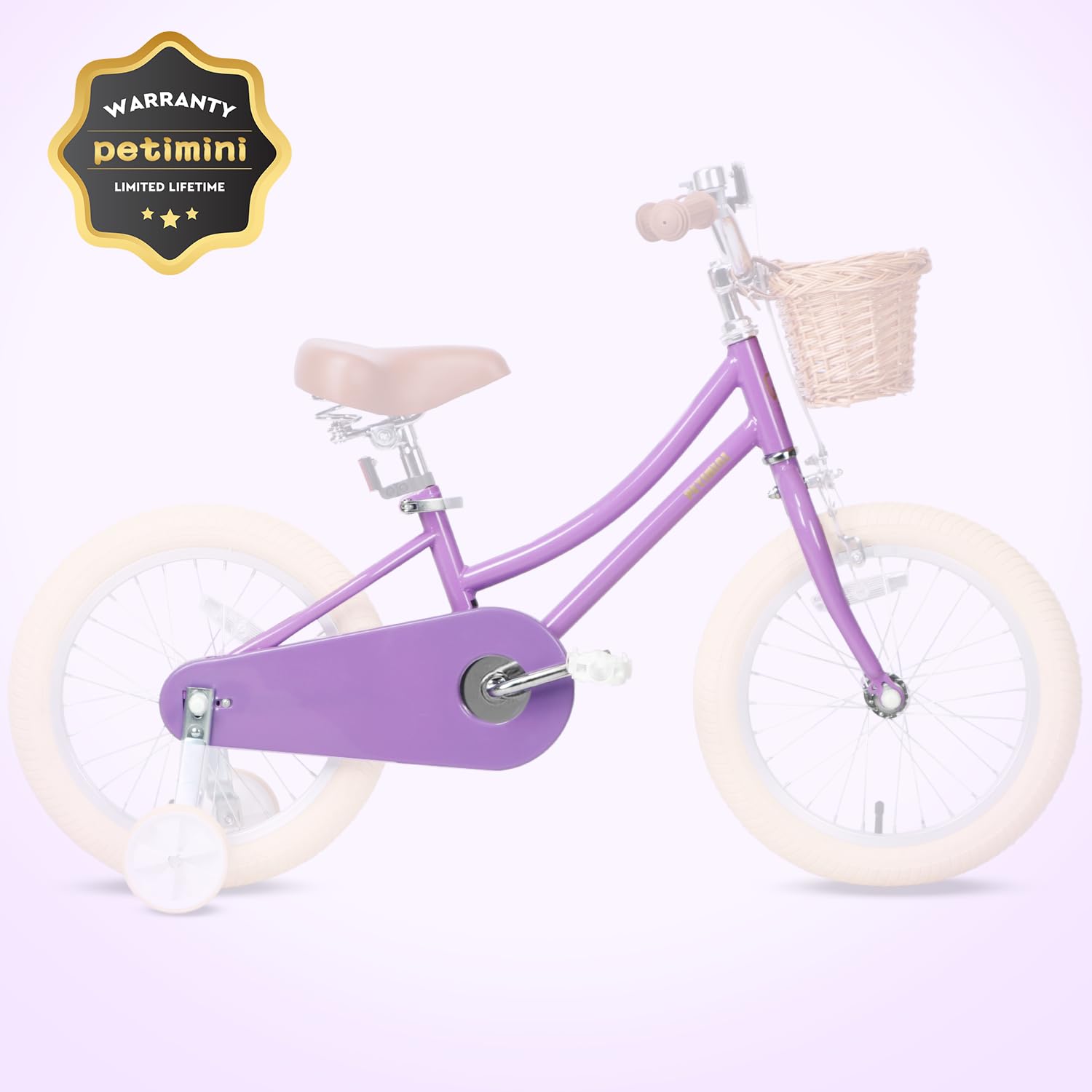 Petimini Girls Bike with Basket for Kids Ages 2-12 | 12-20 Inch Children's Bicycle with Training Wheels & Bell | Multiple Color Options | Perfect for Neighborhood Rides, Park Adventures & Learning to Cycle