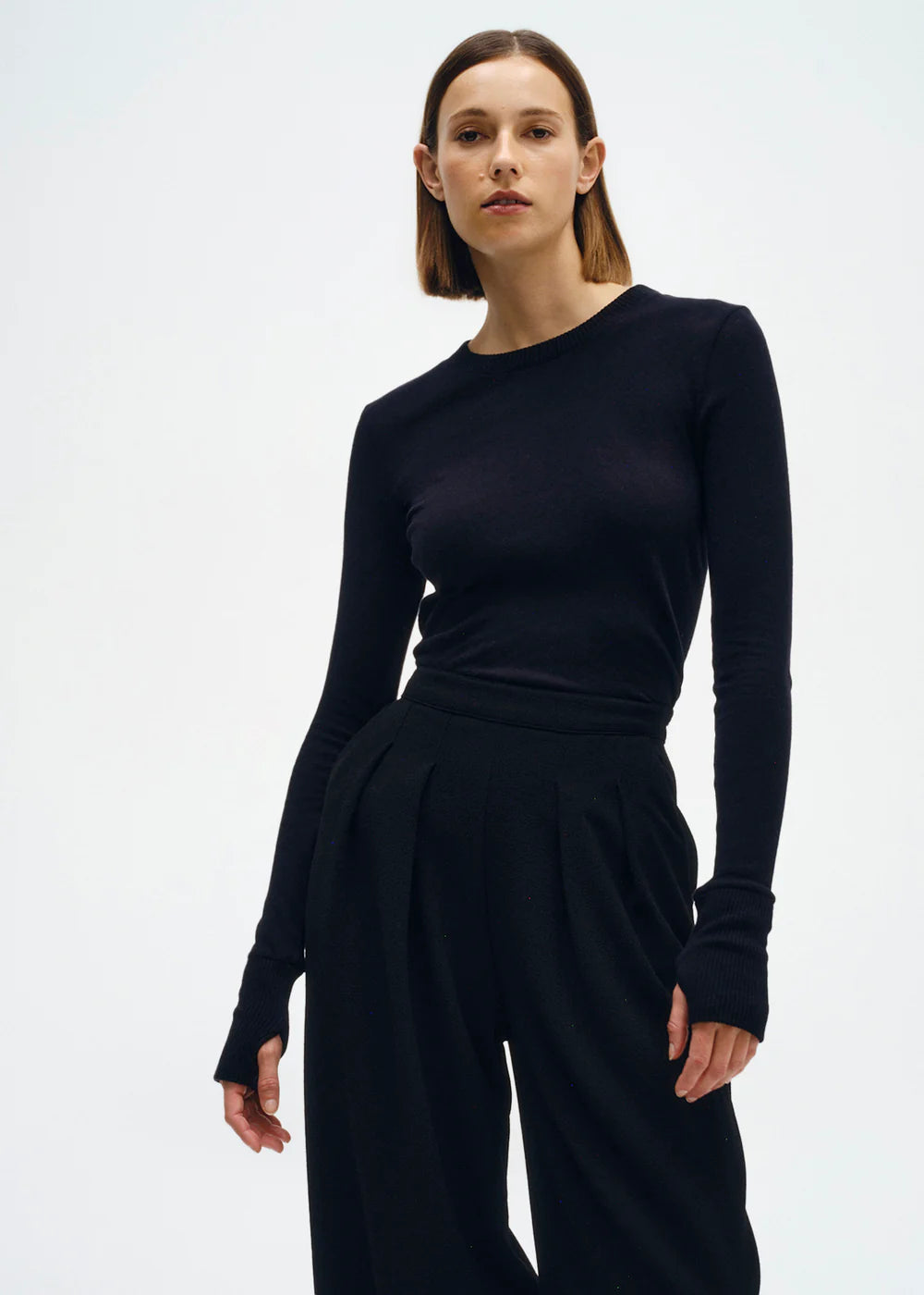 Premium Cashmere Easy Cuffed Crew Neck Sweater - Soft & Warm Winter Pullover for Women & Men - Perfect for Office, Travel & Casual Outings - Black