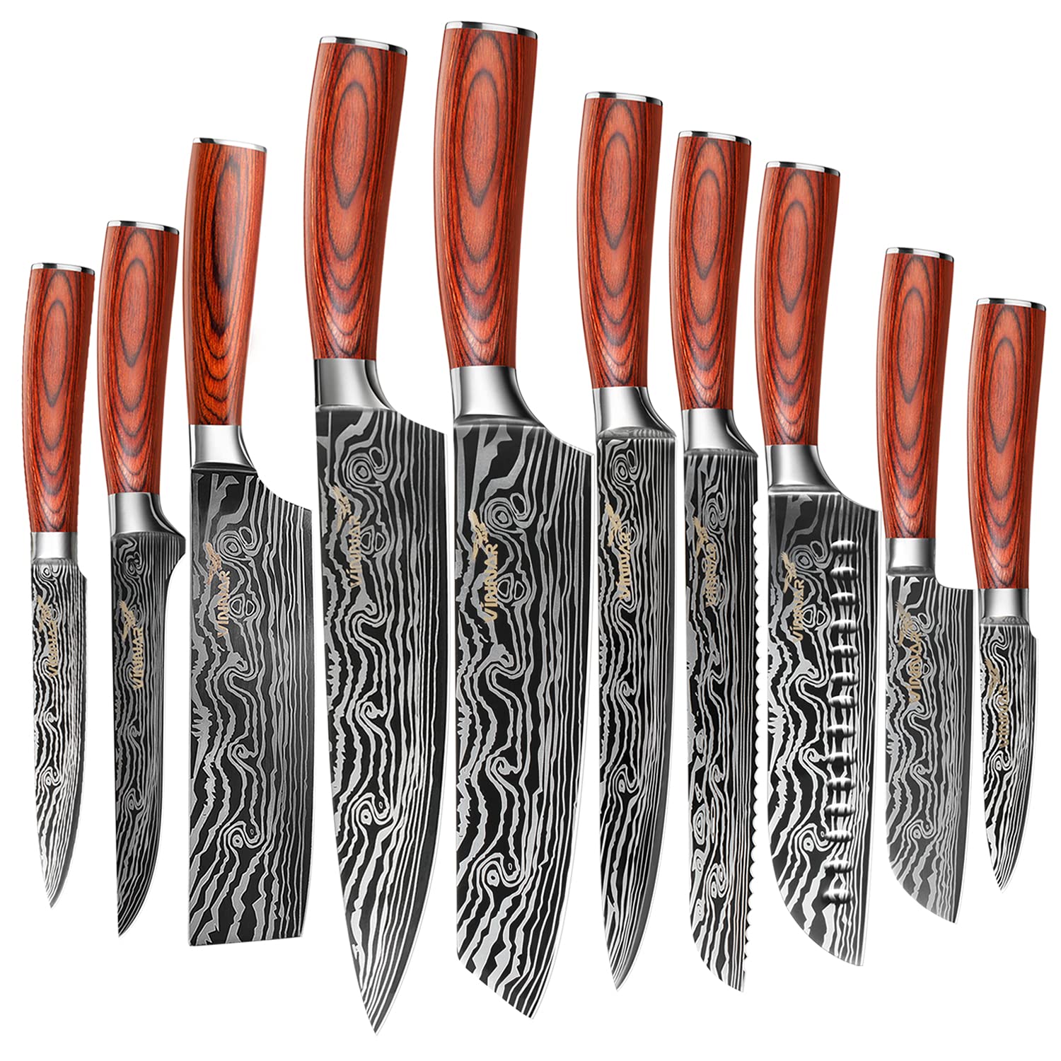 10-Piece Professional Chef Knife Set - VINNAR High Carbon Stainless Steel Kitchen Knives for Meat, Vegetables & Fruit Cutting - Perfect for Home Cooking, Restaurant Use & Gift Giving