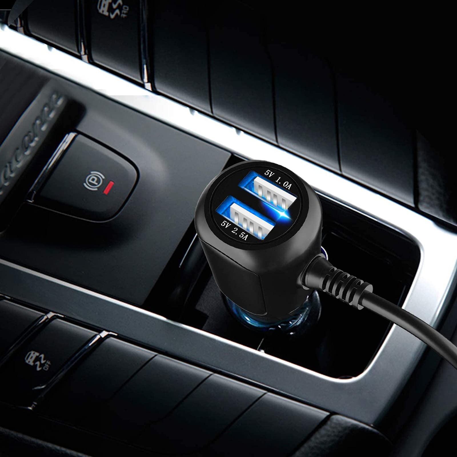 Dual USB Car Charger for Dash Cam - Mini USB & USB-A Ports, 6.5FT Fast Charging Cable Compatible with Garmin, APEMAN, Rexing, AKASO & More Dash Cams - Perfect for Road Trips, Commuting & Uber/Lyft Drivers