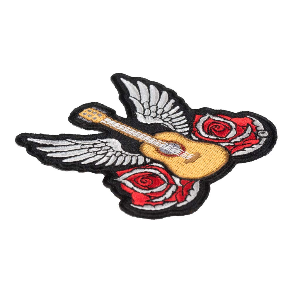 PatchStop Guitar Roses Angel Wings Iron On Patches for Clothing & Jeans - 3x3 Inch Small DIY Sew On Embroidered Patches for Jackets, Bags, Backpacks - Decorative Music Patches for Denim, Hoodies & DIY Crafts | Perfect for Customizing Outfits, Accessories & Gifts