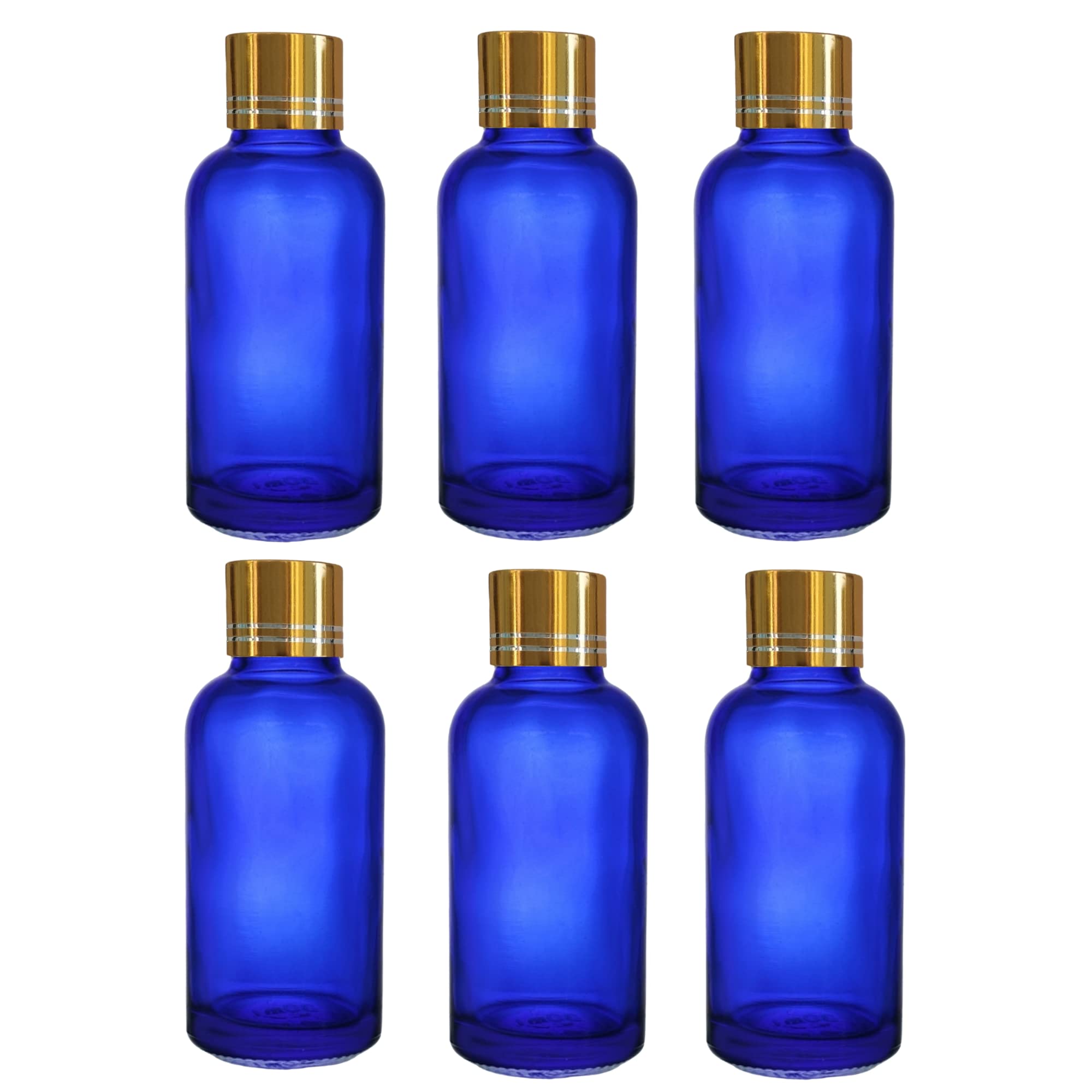 Refillable Blue Glass Bottles with Golden Cap - 6 Pack 30ml Round Cosmetic Containers for Essential Oils, Serums & DIY Skin Care | Travel-Friendly V-Drop Nozzle | Perfect for Home Spa, Beauty Storage & Gift Packaging