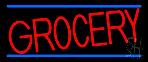 Vintage Neon Grocery Store Sign - 10 x 3 x 24 Inch LED Open Sign for Cafe, Bar & Retail Shop Decor - Perfect for Retro Business Lighting & Wall Art