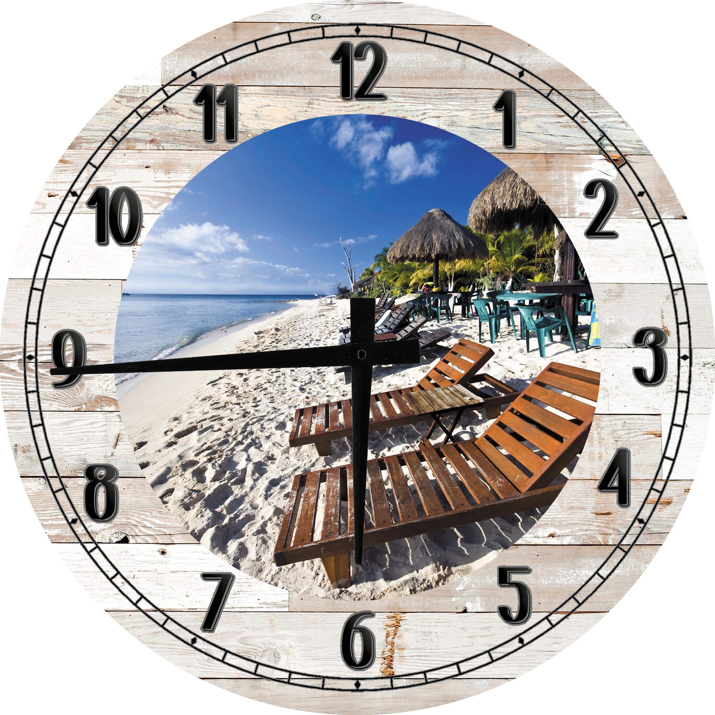CAPS SUPPLY .COM 10 Inch White Round Wood Wall Clock - Coastal Beach Decor with Ocean Theme, Perfect for Vacation Homes, Tiki Bars & Beach House Wall Art | Great Gift for Beach Lovers