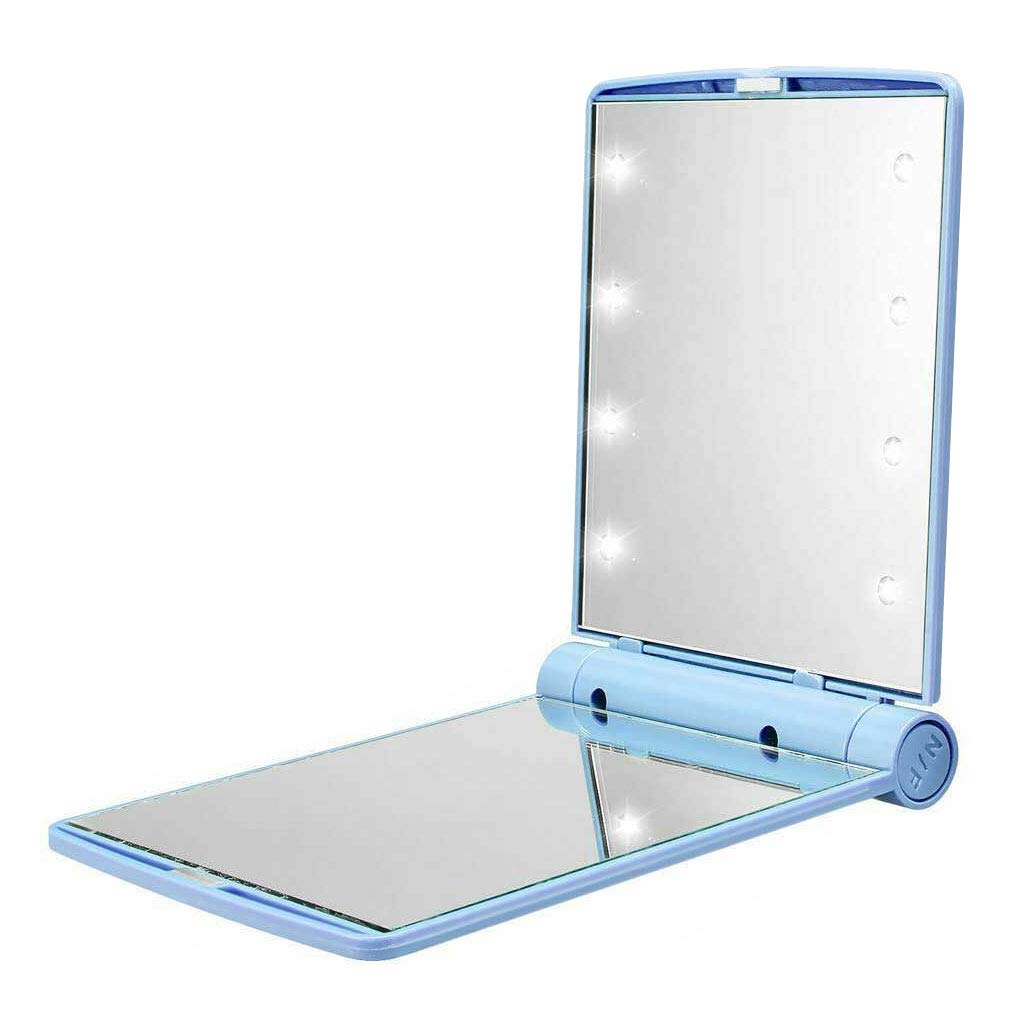 LED Compact Mirror with 8 Lights - Portable Folding Makeup Mirror for Women, Travel Vanity Mirror with Adjustable Brightness, Perfect Gift & Travel Essential for Purse, Home & On-the-Go Touch Ups