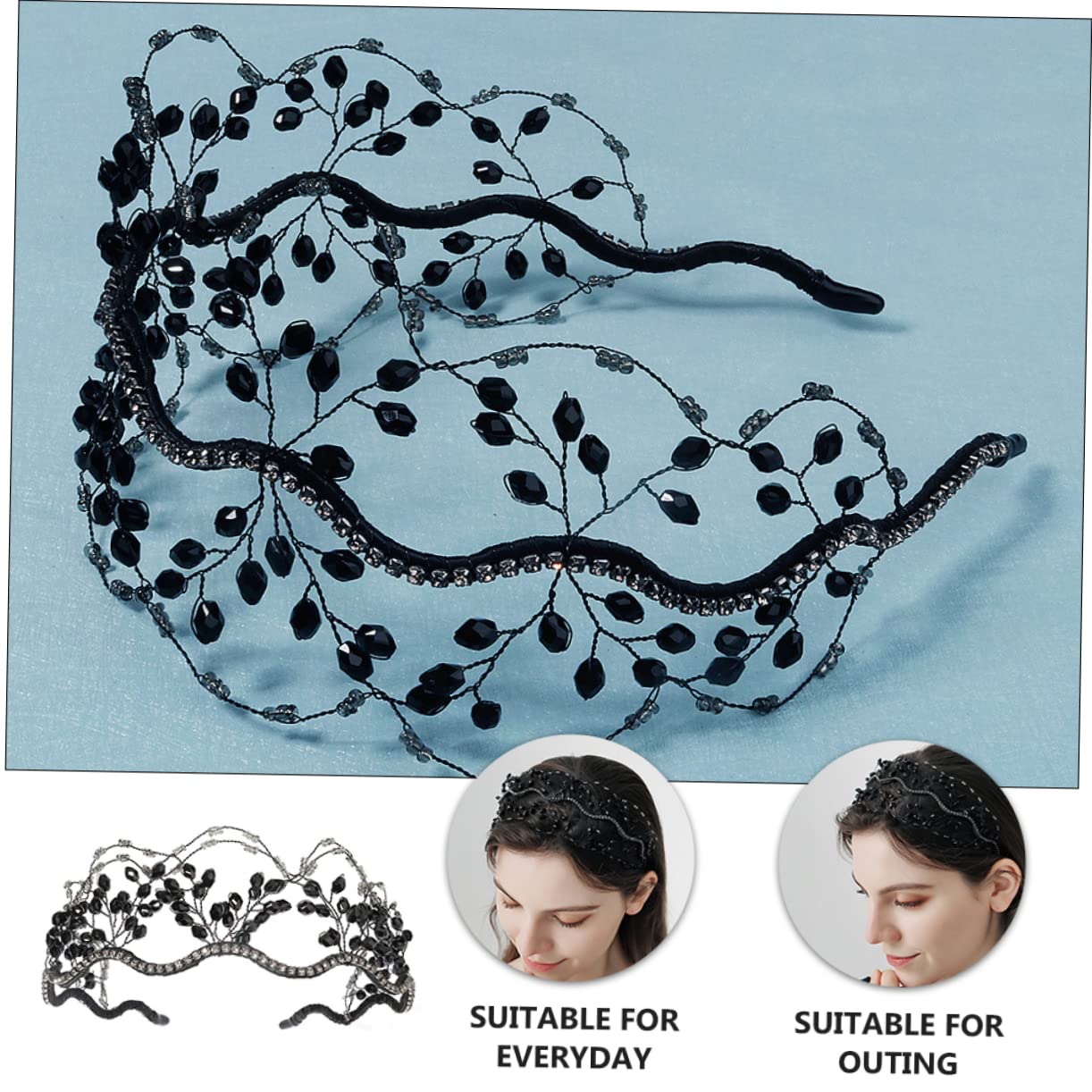 Minkissy 3-Piece Crystal Rhinestone Headband Hair Ties Set for Women - Elegant Bridal & Wedding Hair Accessories, Mesh Hair Hoop Jewelry for Bridesmaids, Prom, Parties & Special Occasions