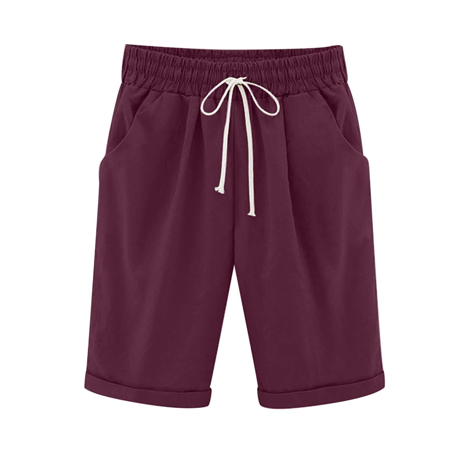 AMDBEL Women's Cotton Bermuda Shorts with Pockets - Knee Length Pull-On Lounge Shorts for Walking, Travel & Casual Wear | Soft Sweat Knit Fabric | Comfortable Summer Shorts for Women