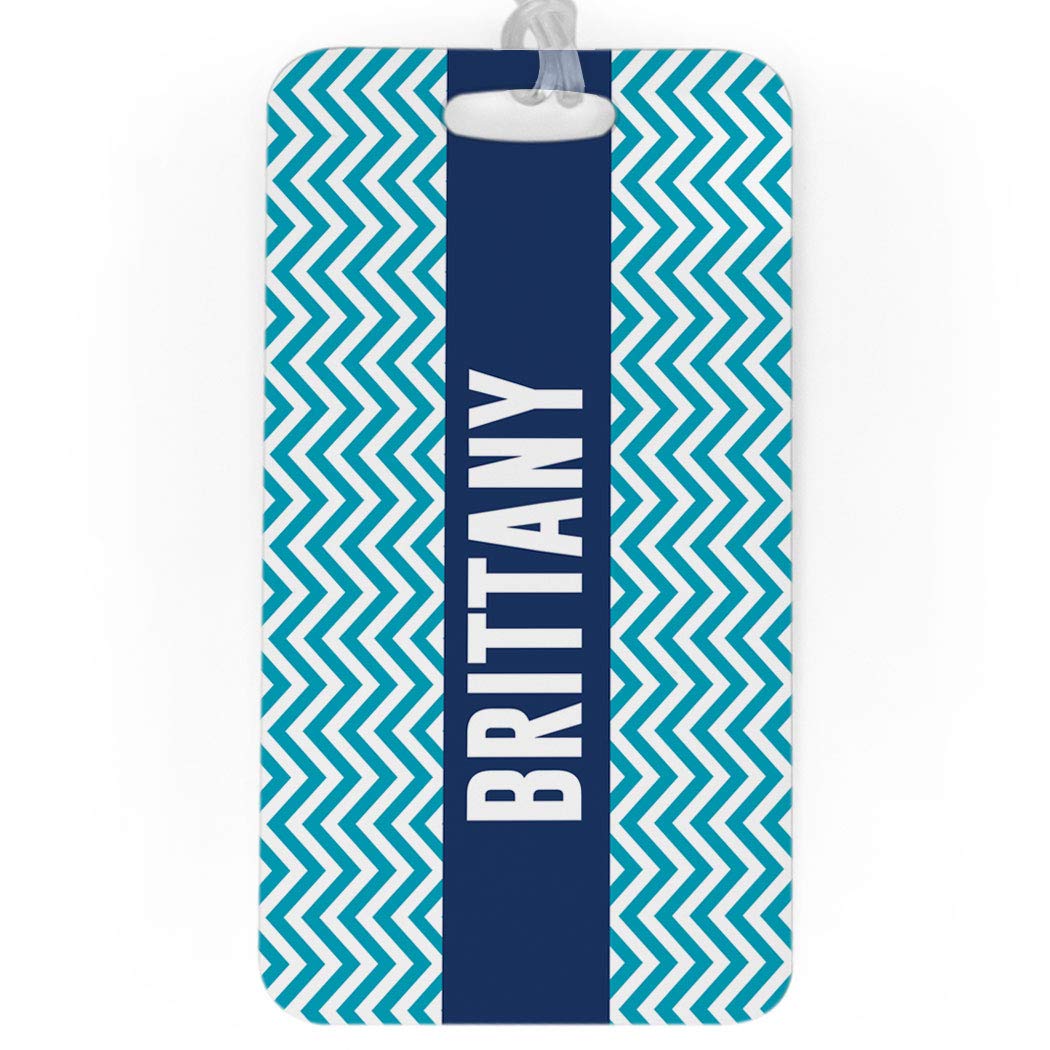 Personalized Luggage Tags for Travel - Custom Chevron Design with Standard Lines on Back - Large Teal Bag Tags for Suitcases, Backpacks & Carry-Ons - Perfect Gift for Frequent Flyers & Vacationers