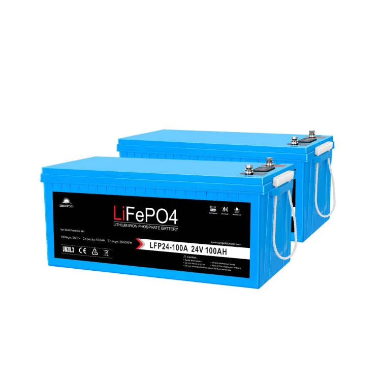 SunGoldPower 24V 100AH LiFePO4 Deep Cycle Lithium Battery with Bluetooth, Self-Heating & IP65 - Perfect for Solar Power Systems, RVs, Marine & Off-Grid Applications