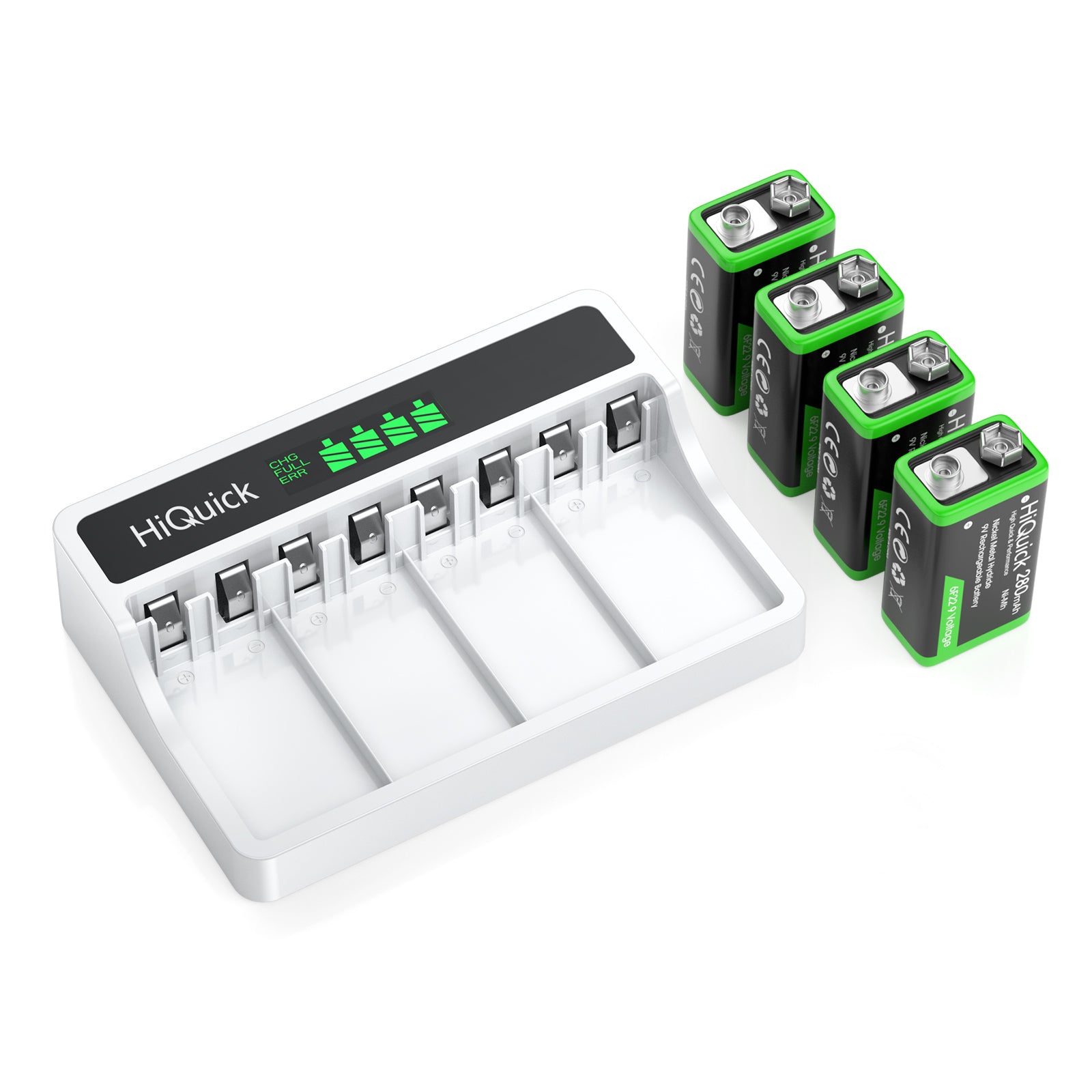 HiQuick 9V Rechargeable Battery Pack with LCD Smart Charger - NiMH/Li-ion Compatible - Perfect for Guitar Pedals, Smoke Detectors & Electronic Devices