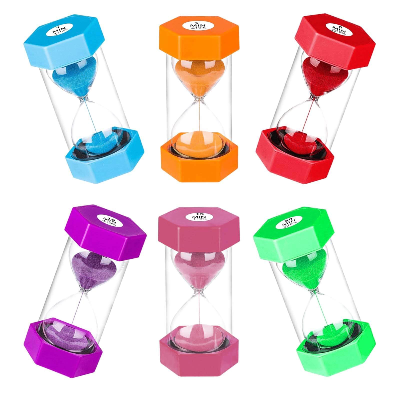 1/3/5/10/15/30 Minute Plastic Hourglass Sand Timer Set - Colorful Large Sand Clock for Kids, Classroom, Kitchen & Office - Visual Time Management Tool for Games, Cooking, Study & Work Productivity
