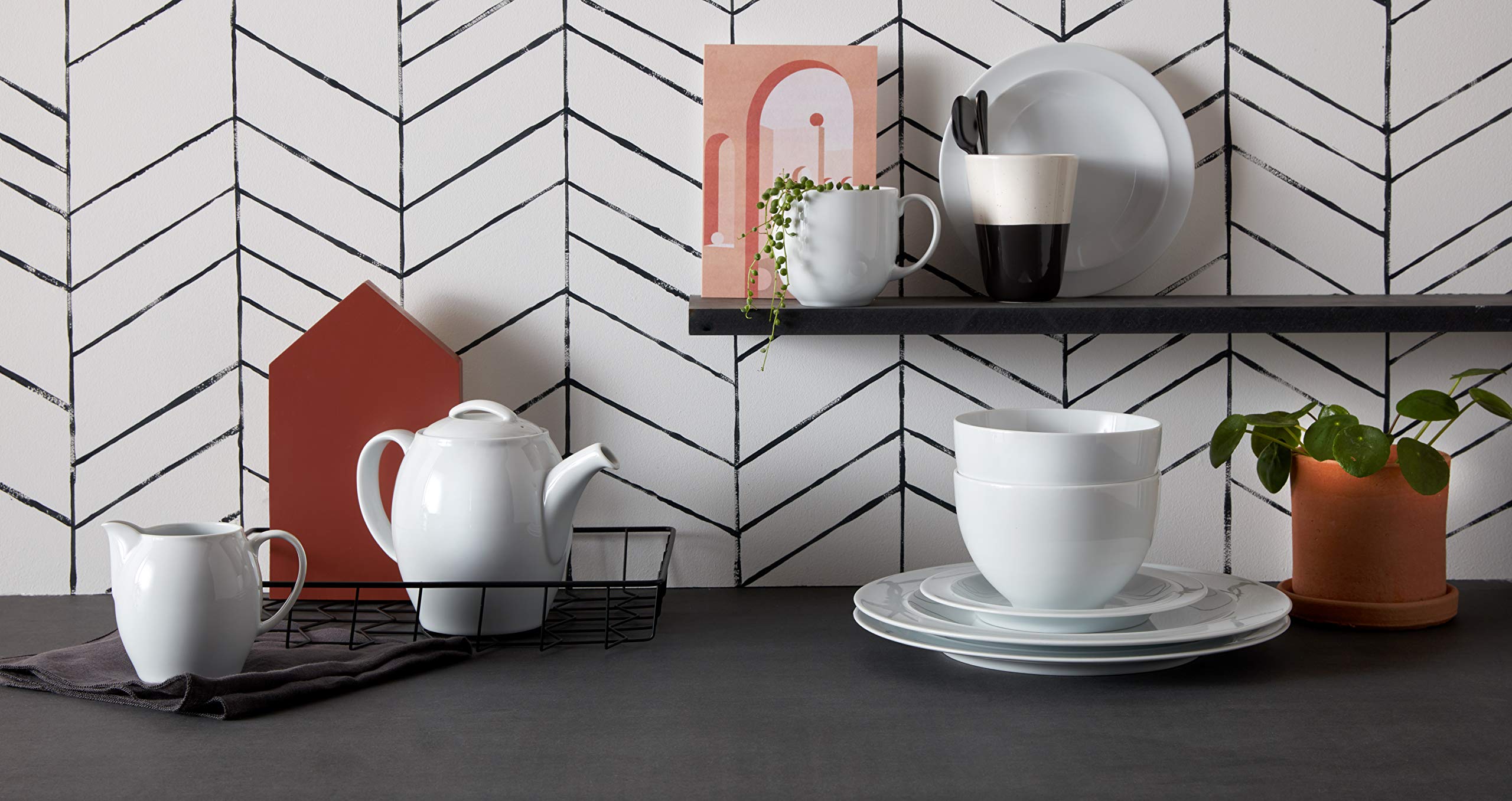 Denby 4-Piece White Dinner Plate Set - Elegant Neutral Dinnerware for Everyday Use & Formal Dining