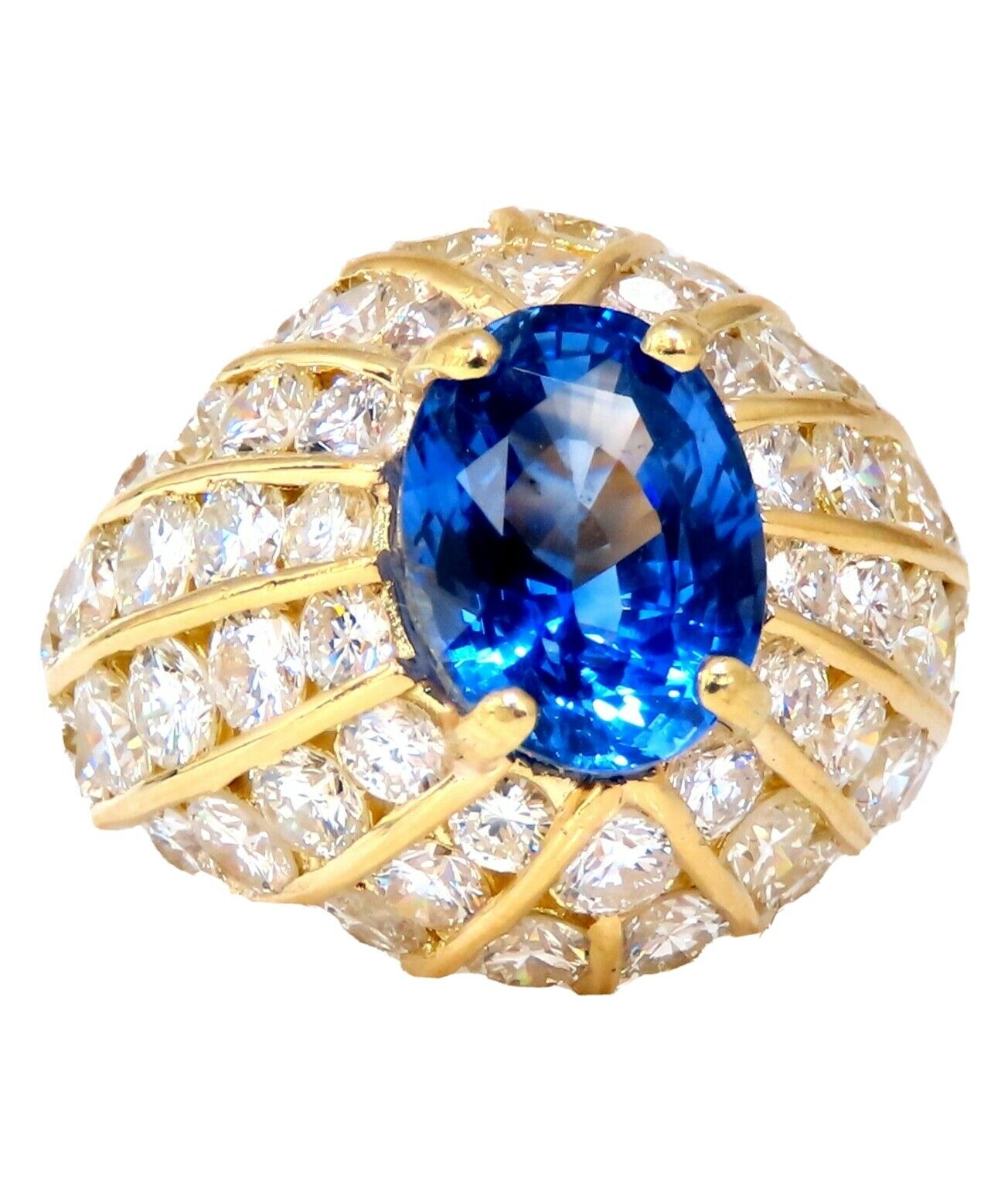GIA Certified 4.61ct Oval Sapphire Diamond Ring - Natural No Heat 18K White Gold Channel Set Domed Band - Perfect for Engagement, Wedding, Anniversary & Special Occasions