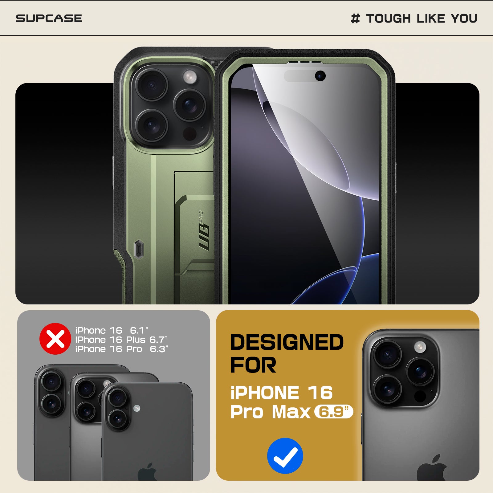 iPhone 16 Pro Max 6.9 Inch Unicorn Beetle PRO Rugged Case - Heavy Duty Protection, Shockproof & Anti-Scratch Cover - Perfect for Outdoor Adventures, Construction Work & Extreme Sports (Dark Green)