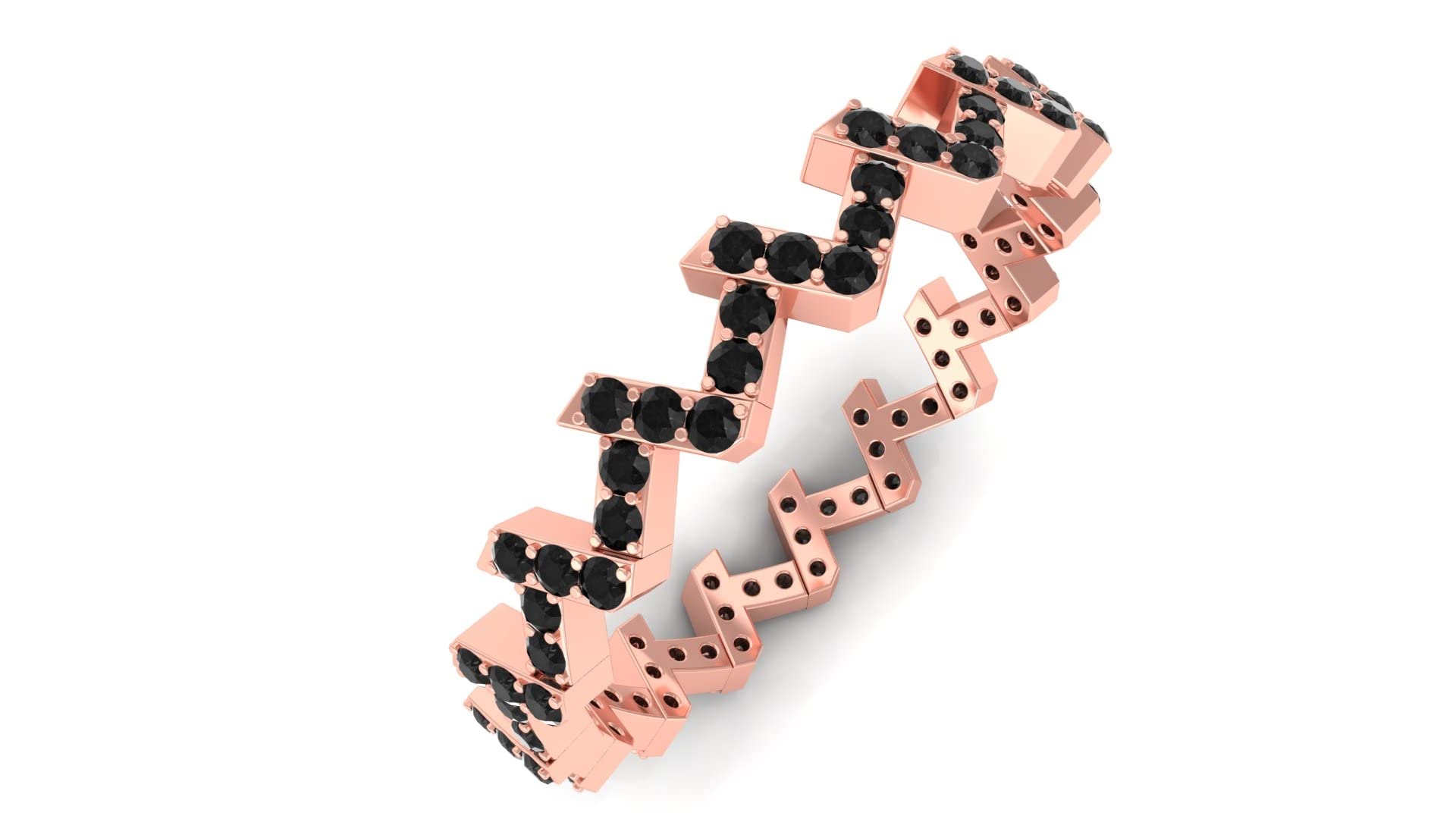 0.75 CT Black Onyx Eternity Ring in 14K Solid Gold - Zigzag Pave Setting Women's Wedding Band, Anniversary Jewelry Gift for Her - Perfect for Bridal, Evening Wear & Special Occasions
