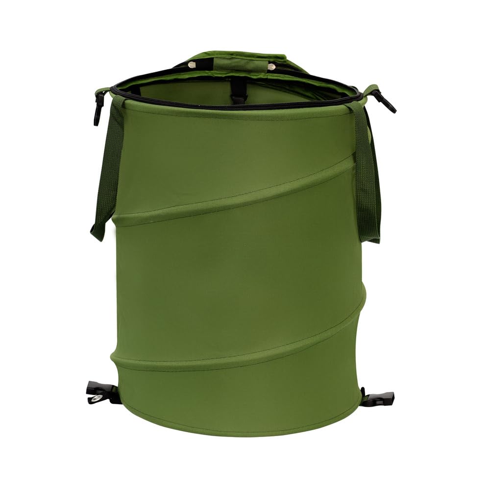 Collapsible Pop Up Trash Can 10 Gallon - Portable Outdoor Recycling Bin with Clip & Zip Lid, 600D Oxford Cloth Yard Waste Bag (13.8x15.8 Inch) - Ideal for Camping, Picnics, Beach, Backyard & RV Use (Green, 1 Pack)