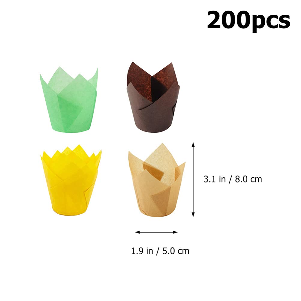 DOITOOL 200Pcs Tulip Cupcake Baking Cups - Mini Muffin Liners, Paper & Aluminum Foil Cake Cases for Baking, Party, Baby Shower & Dessert Display