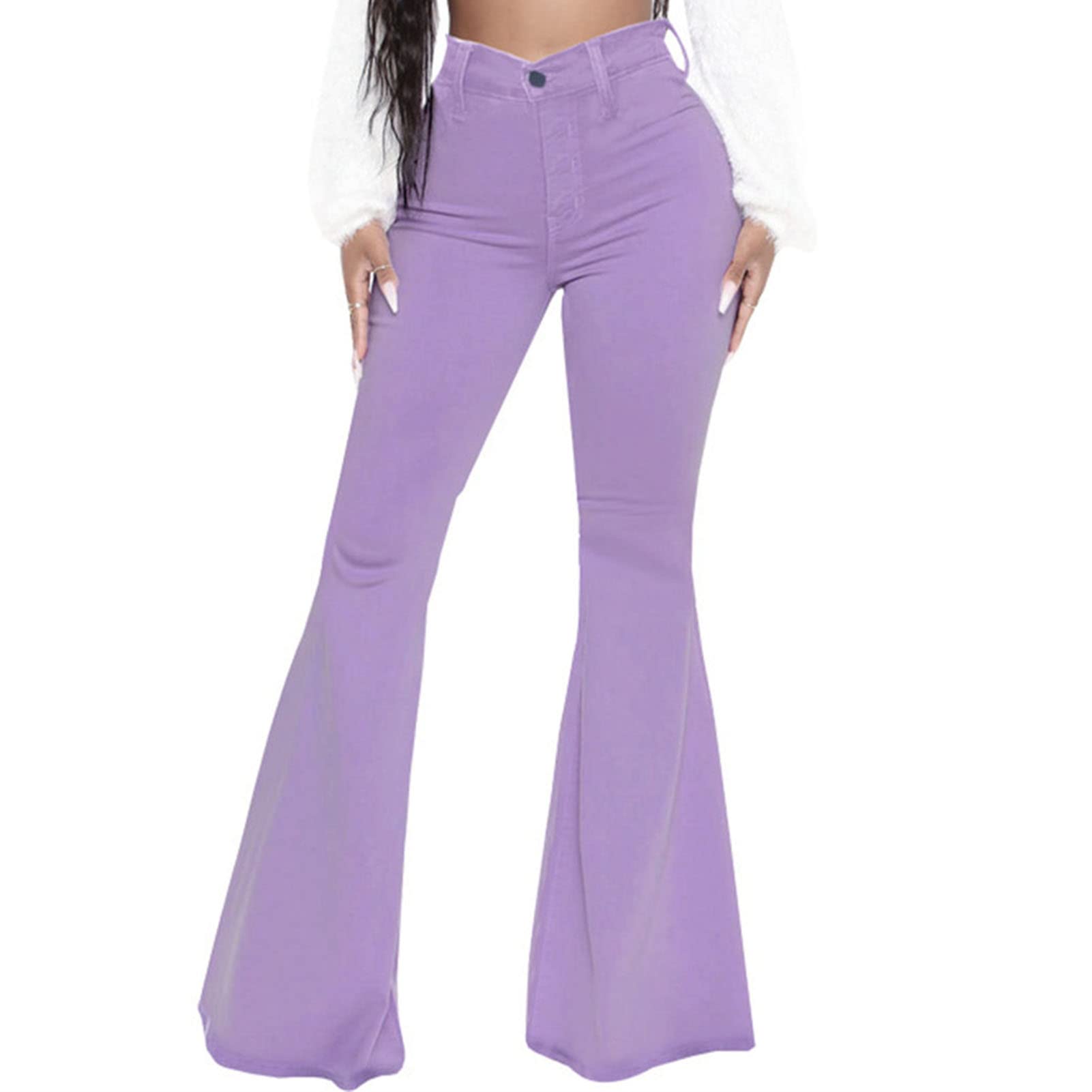 Women's High Rise Stretch Flare Jeans - Classic Butt Lifting Bell Bottom Pants with Button Fly for a Slimming Fit | Perfect for Casual Wear, Date Nights & 70s Retro Fashion