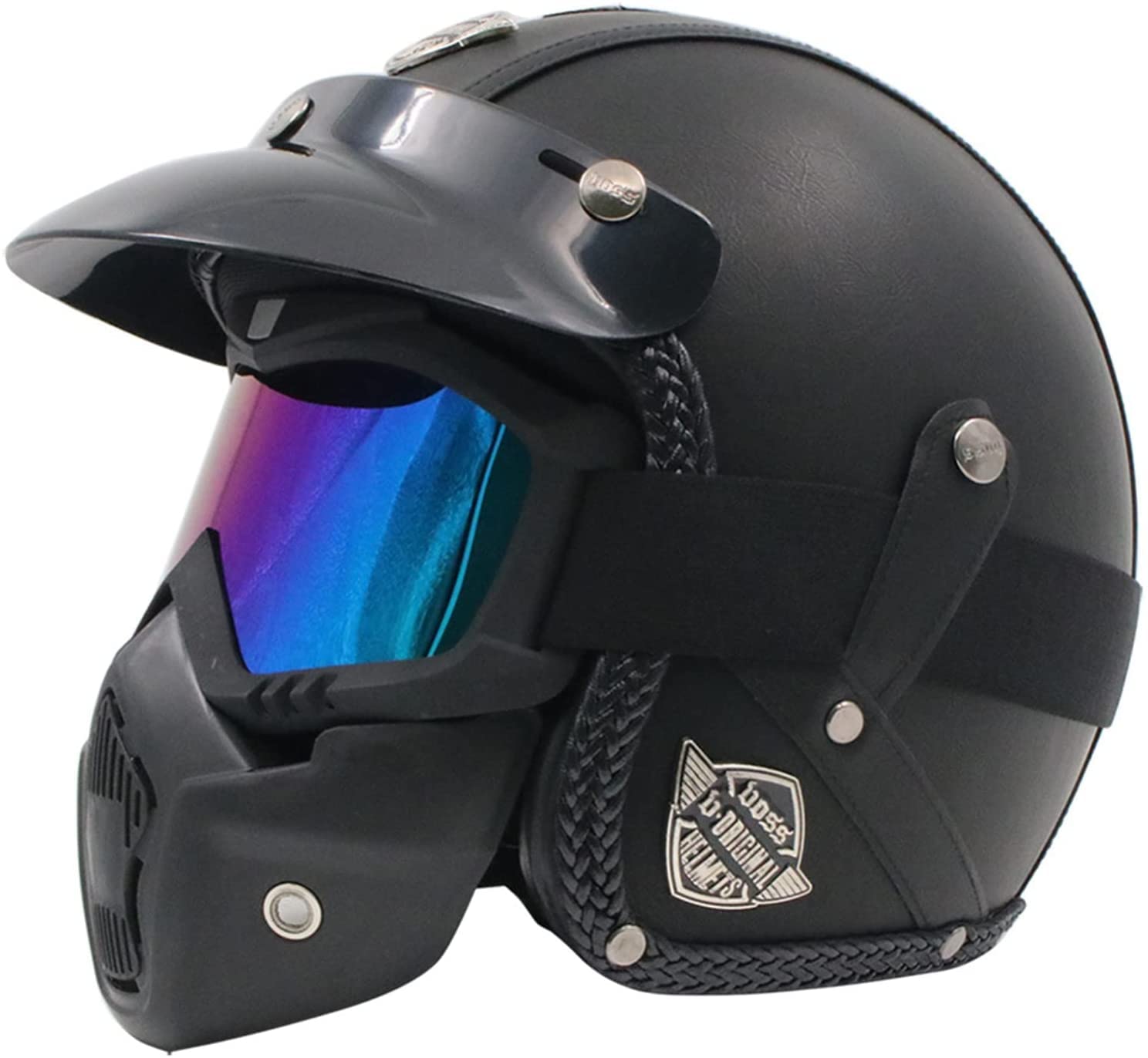 Vintage Retro Open Face Motorcycle Helmet for Men & Women – 3/4 Half Face Leather Scooter Jet Pilot Helmet with Sun Visor, DOT Approved (XX-Large) – Perfect for Cruising, Chopper Rides & Vintage Bike Enthusiasts