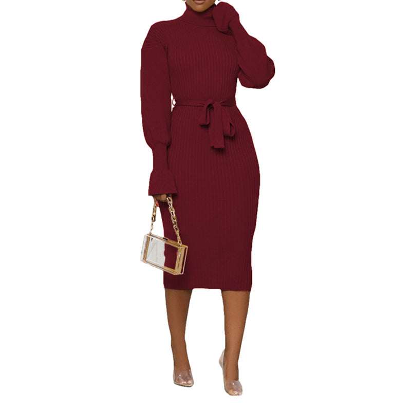 Elegant Solid Color Turtleneck Knit Lace Dress for Women | Winter Fashion | Perfect for Office, Party & Date Night