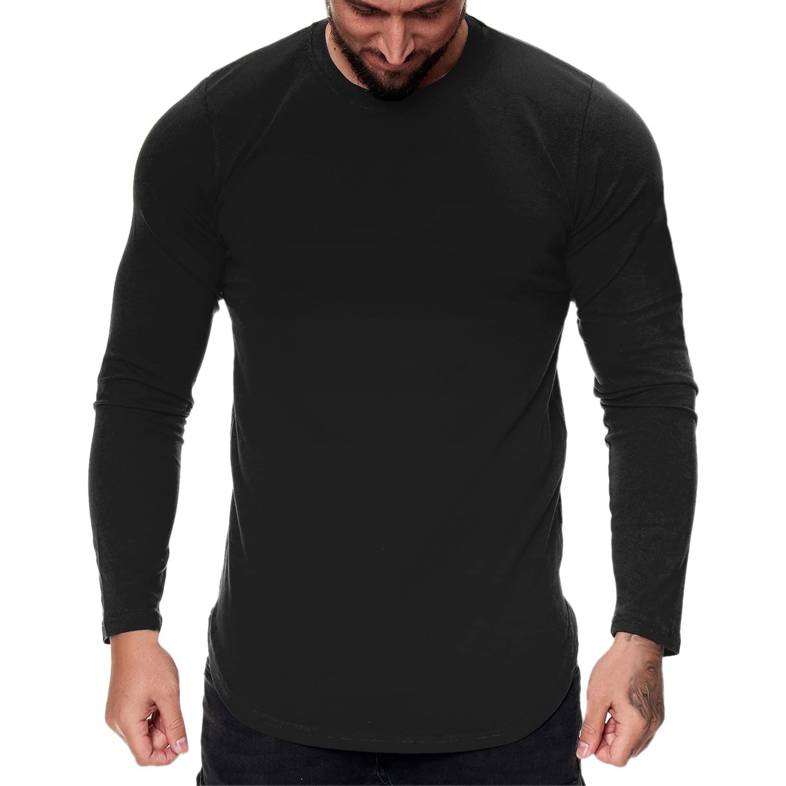 Men's Long Sleeve Athletic Fit Crewneck T-Shirts - Trendy Printed Lightweight Workout Tees for Gym, Running & Casual Wear