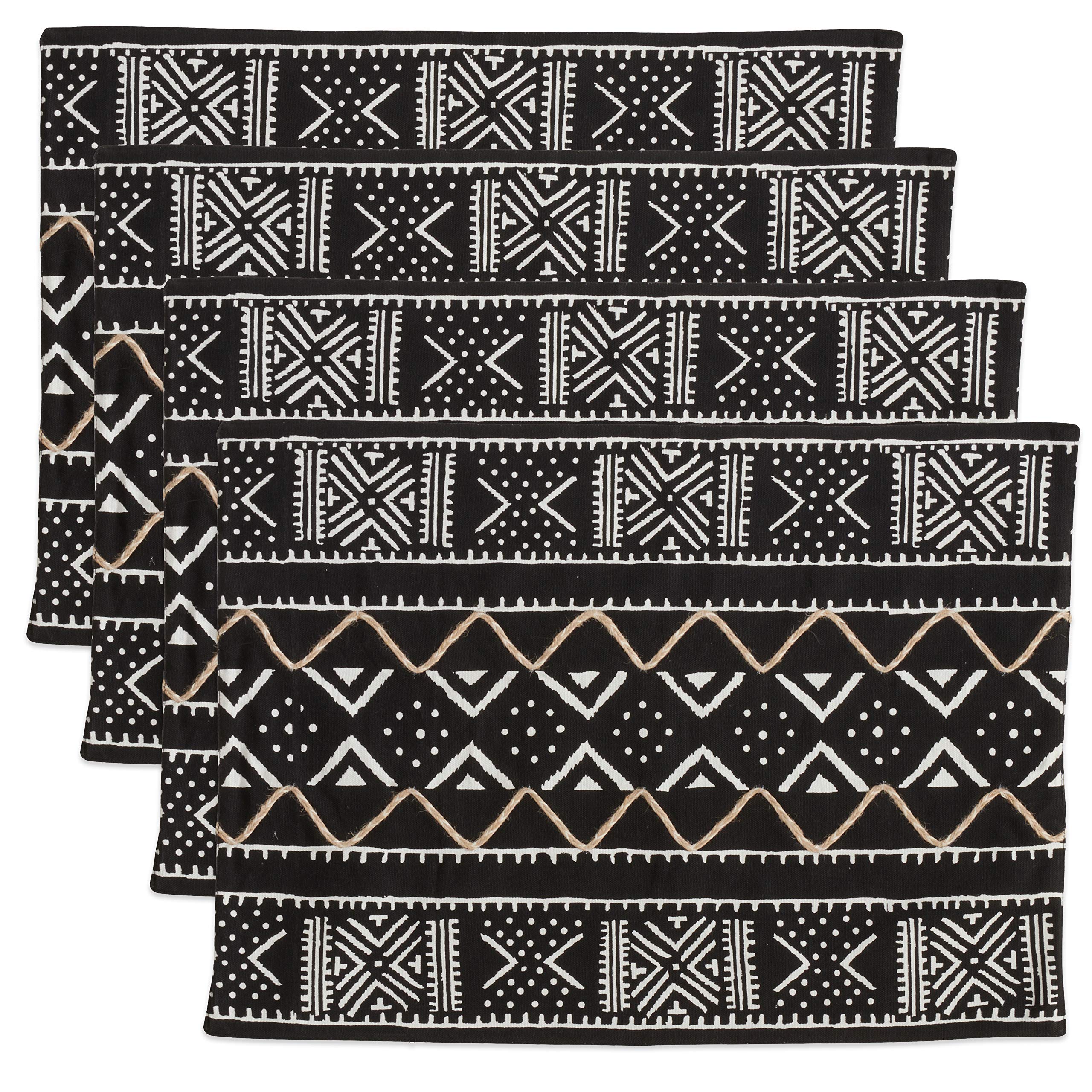 Handmade African Mud Cloth Placemats Set of 4 - Premium Cotton Table Mats for Dining, Kitchen Decor & Boho Home Accessories - Perfect for Dinner Parties, Holiday Settings & Farmhouse Style Tables
