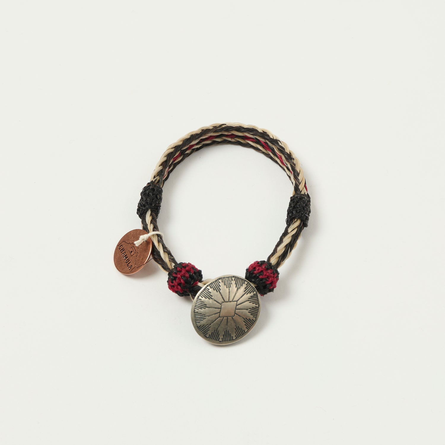 Chamula Horsehair Concho Bracelet for Women & Men - Handmade Leather Cuff with Silver Conchos - Black, White, Red - Boho Western Jewelry for Festival, Concert & Everyday Wear