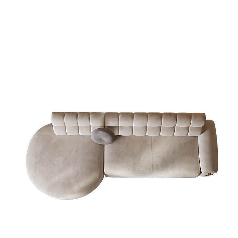 L Shape Sofa Chaise with Channel Back - 5-Seater Polyester Blend Sectional Couch in Soft White with Round Arms & Concealed Support | Perfect for Living Room, Family Room & Small Spaces