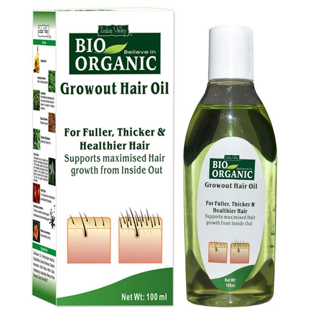 INDUS VALLEY Bio Organic Growout Hair Oil - 100ml | Natural Hair Growth Treatment for Thicker, Longer & Healthier Hair | Perfect for Daily Scalp Massage & Damaged Hair Repair